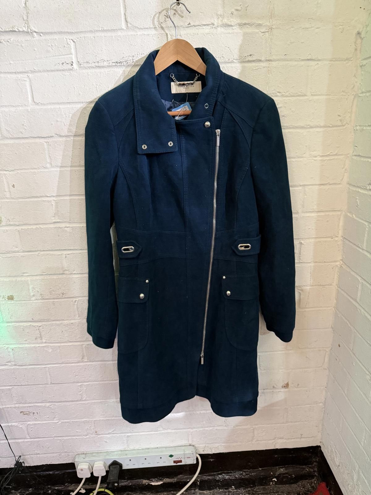 Unknown London Dark Blue Women's Long Coat with Asymmetrical Zipper Size M / US 6-8 / IT 42-44 - 1 Thumbnail