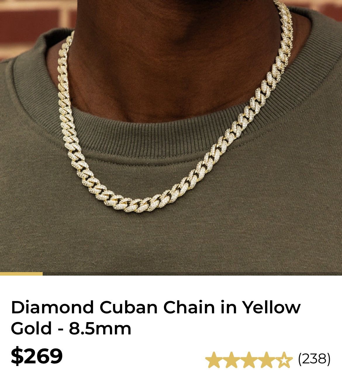 Jewelry Diamond Cuban Chain in Yellow Gold Size ONE SIZE - 6 Thumbnail