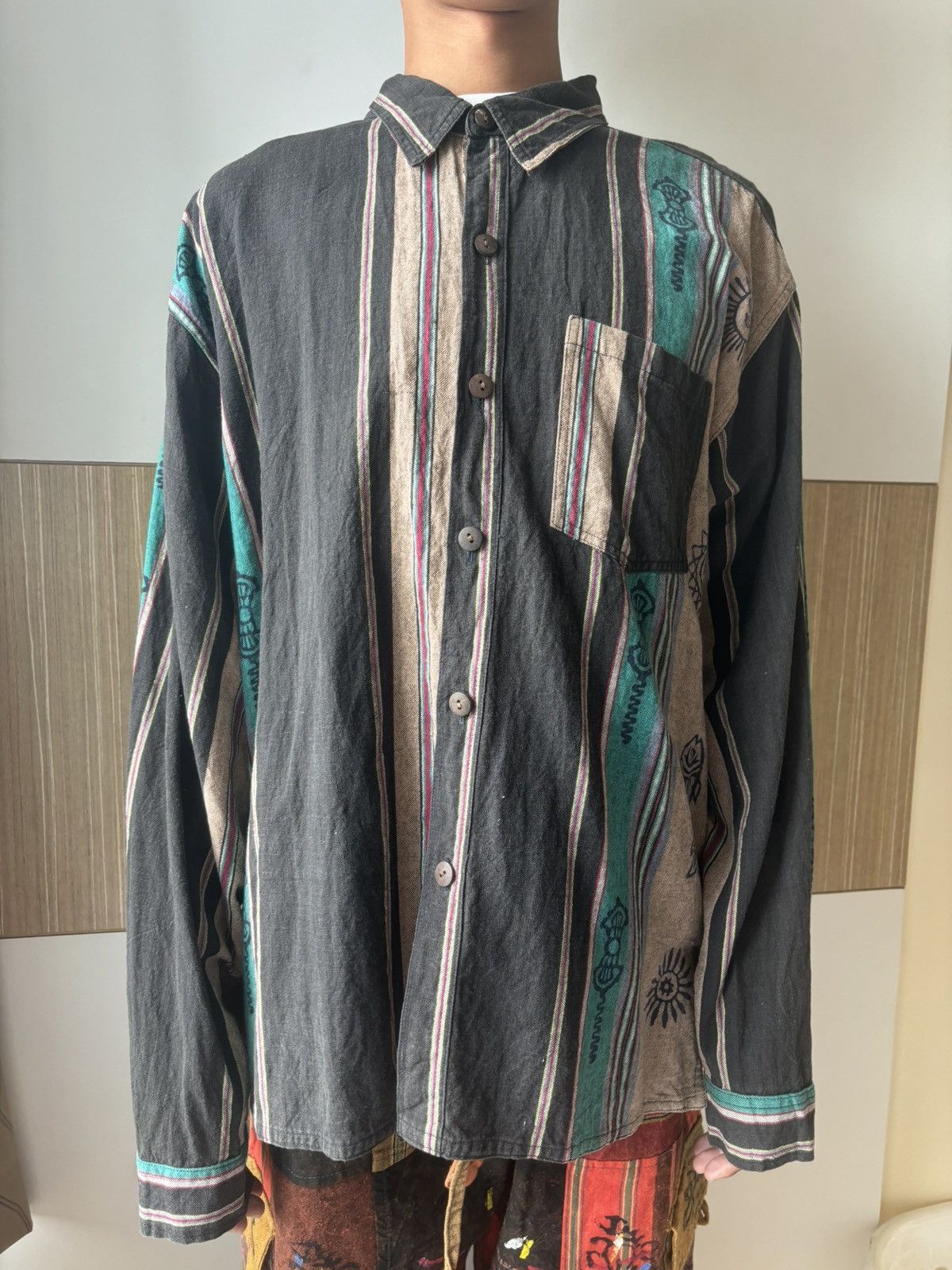 Handmade × Vintage Nepalese Button-up Shirt with Hand Blockprinted design Size US M / EU 48-50 / 2 - 3 Thumbnail