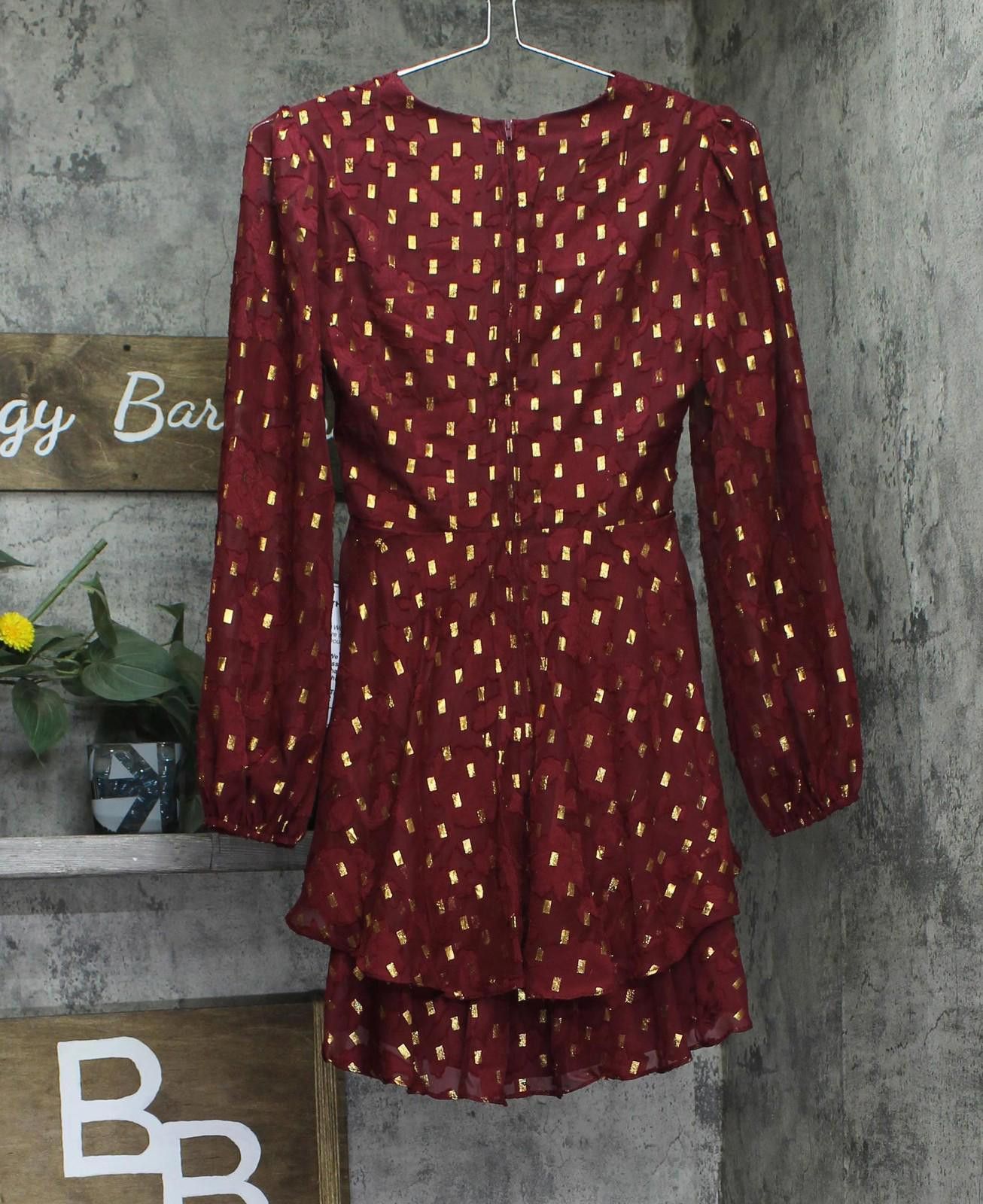 Other Nwt B. Darlin Sheer Puff Sleeve Dress Wine Red / Gold 1/2 Size M / US 6-8 / IT 42-44 - 2 Thumbnail