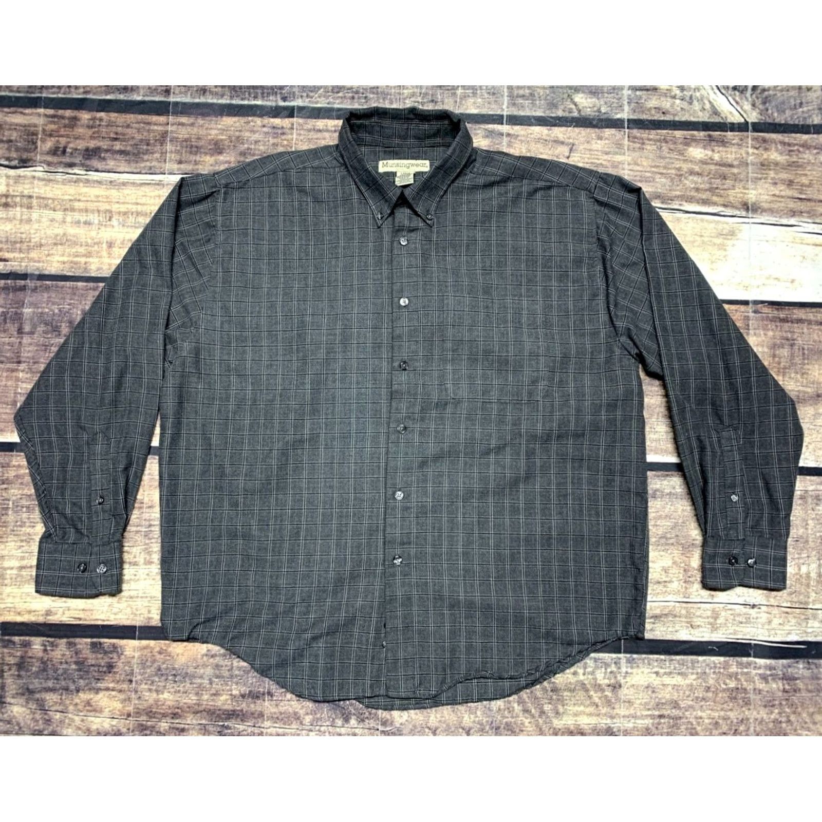 Vintage MunsingWear Shirt Mens Large Gray Plaid Long Sleeve Button-Down 1 Pocket Size US L / EU 52-54 / 3 - 2 Thumbnail