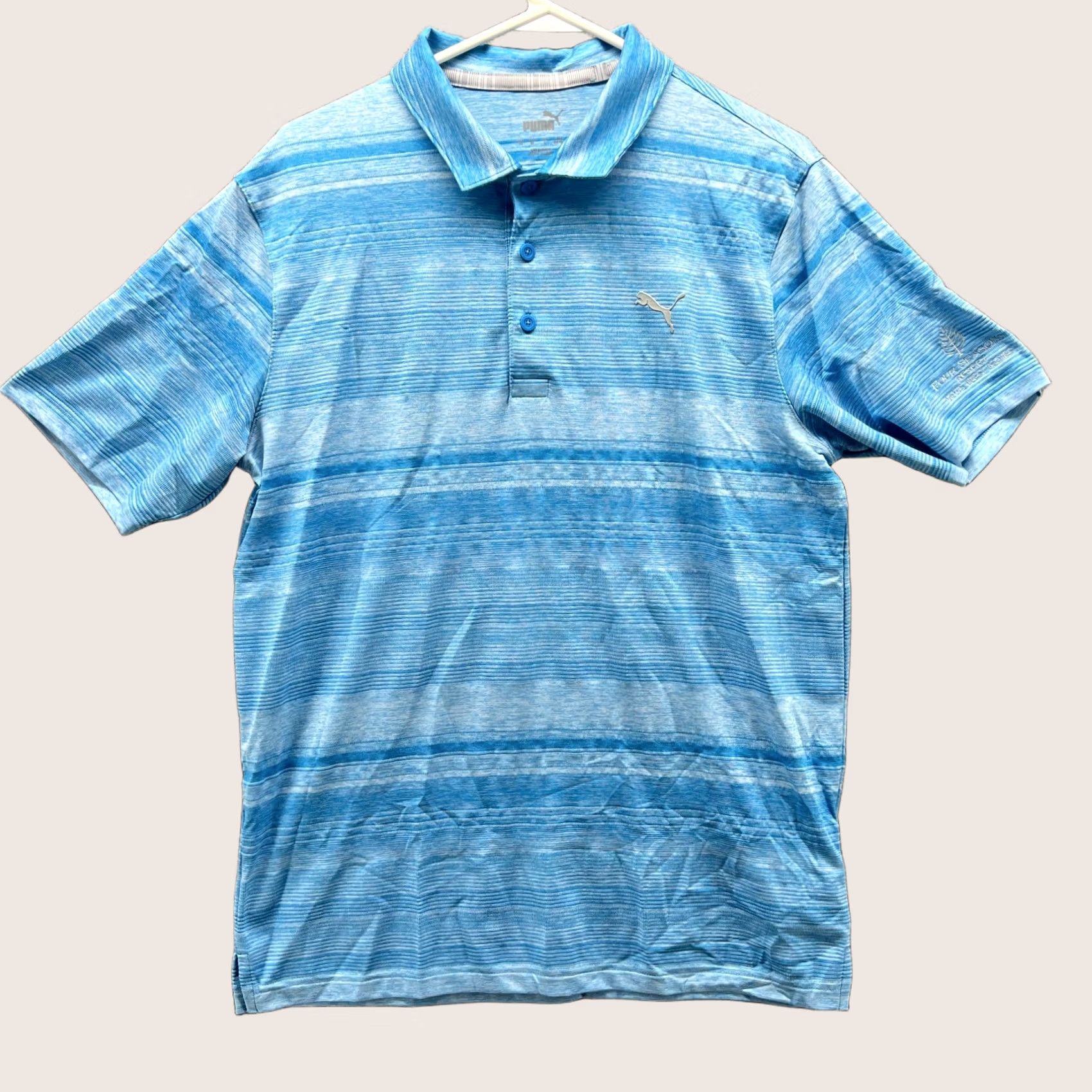 Puma VINTAGE Puma Polo Shirt Mens M Light Blue Striped Performance Preppy Golf Logo Shirt Size US M / EU 48-50 / 2 - 1 Thumbnail