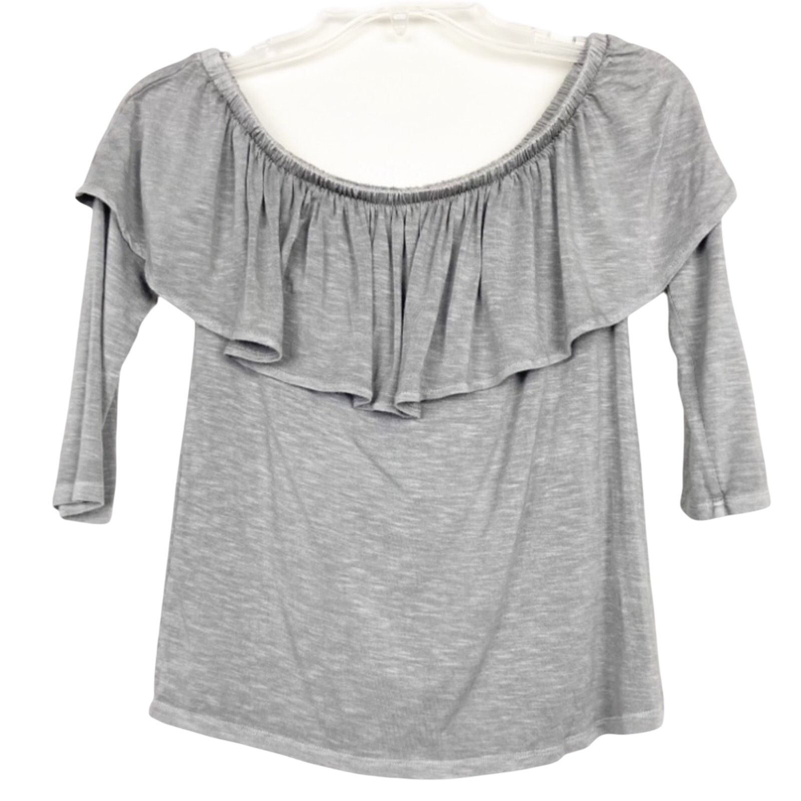 American Eagle Outfitters American Eagle Gray Off The Shoulder Flounce Top Sz XS Size XS / US 0-2 / IT 36-38 - 1 Thumbnail