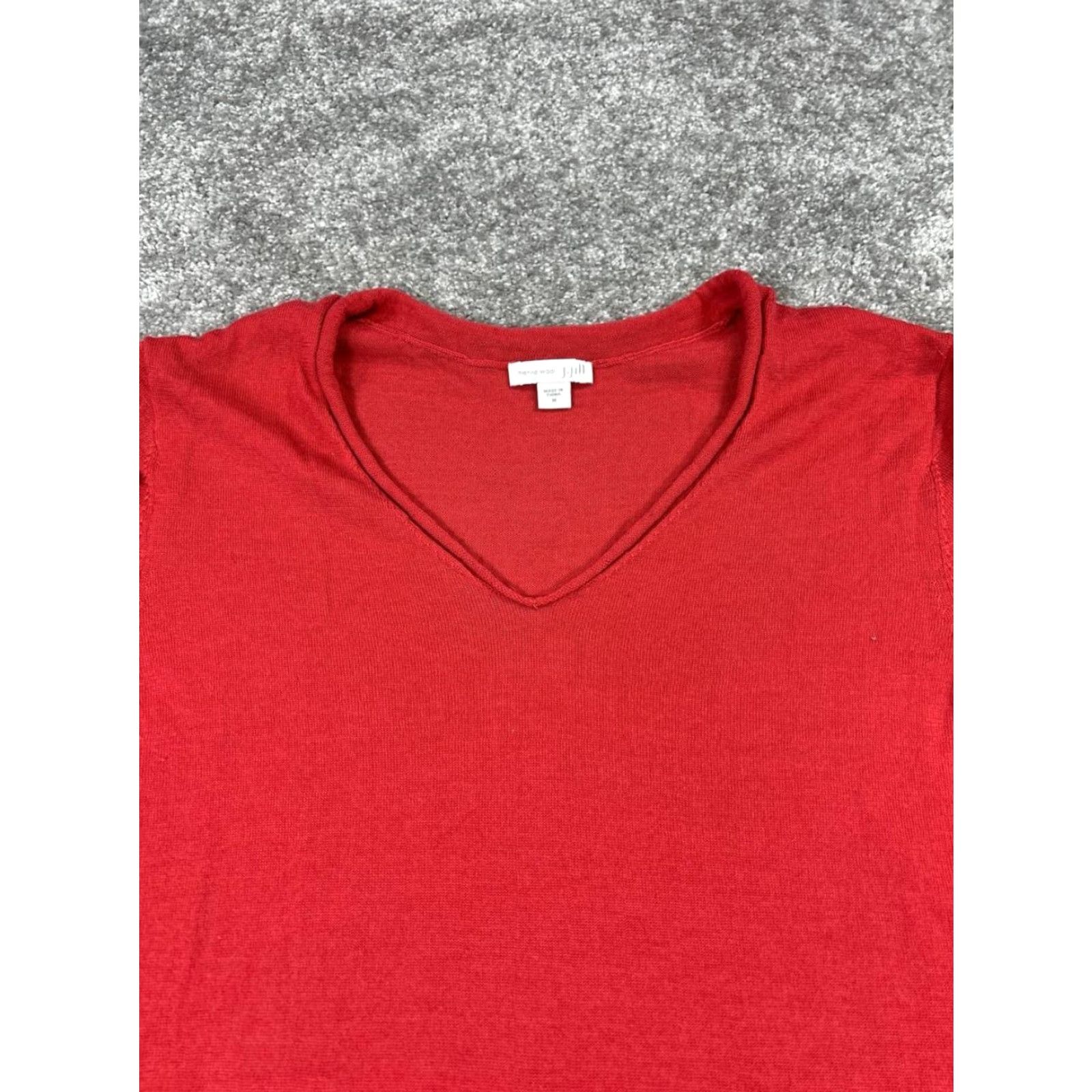 J. Jill J. Jill Sweater Medium Red Wool V-Neck Pullover Solid Casual Winter Fall Spring Womens Size M / US 6-8 / IT 42-44 - 2 Thumbnail