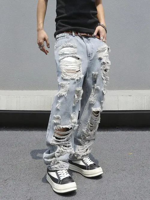 RIPPED distressed EGDY baggy denim jeans