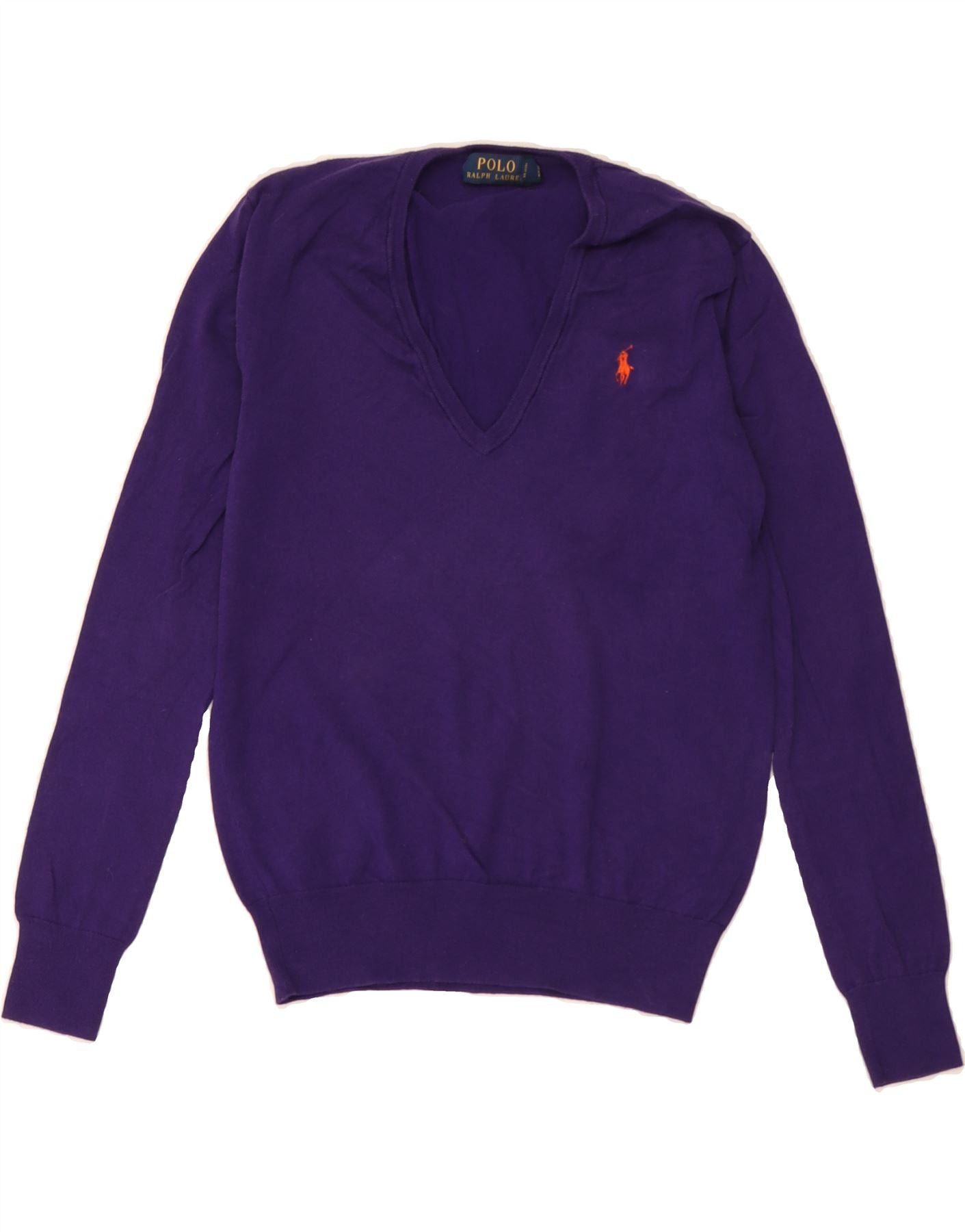 Polo Ralph Lauren Womens V-Neck Jumper Sweater UK 10 Small Purple Cotton Size S / US 4 / IT 40 - 1 Thumbnail
