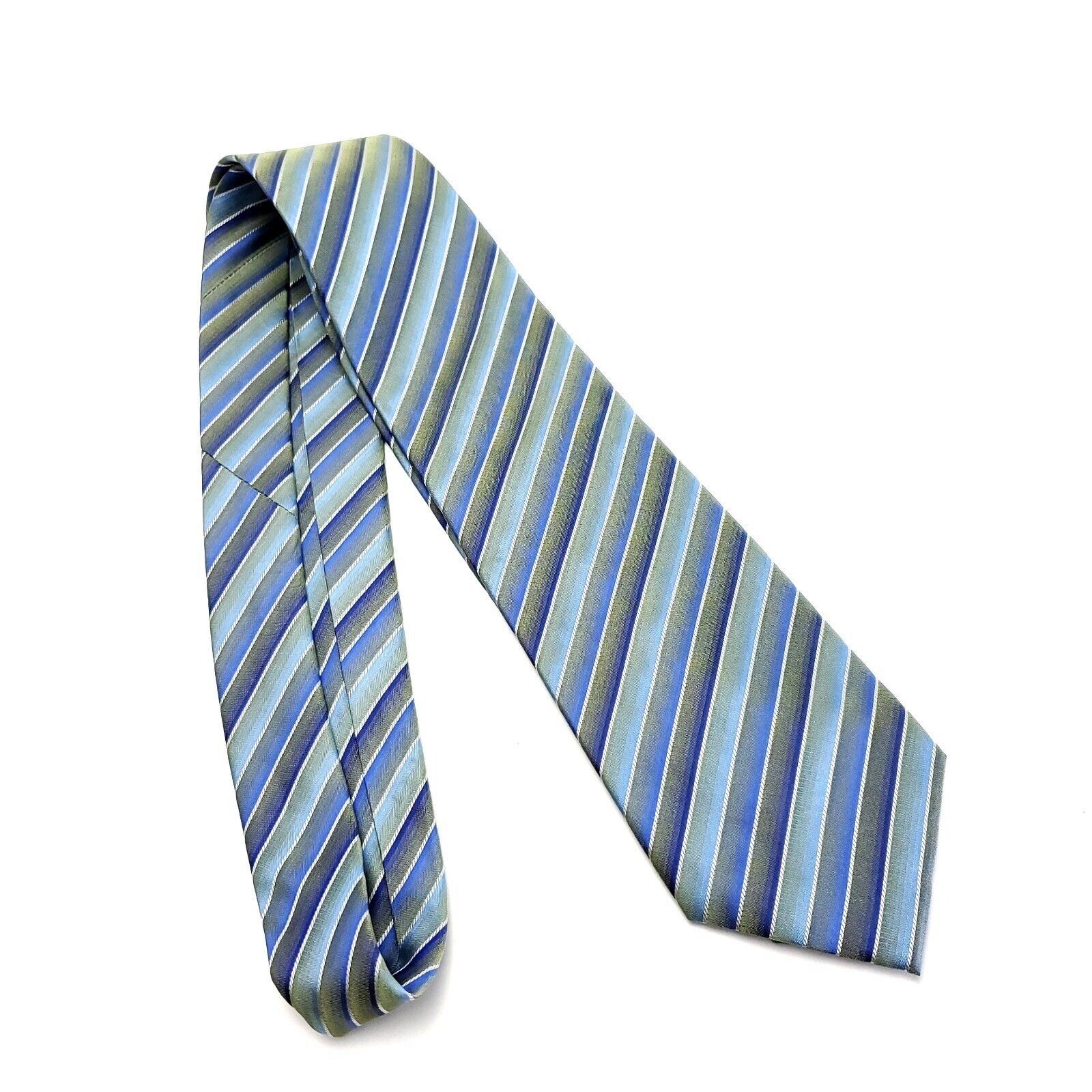 John Ashford John Ashford Silk Tie Green Blue Striped Woven Size ONE SIZE - 7 Thumbnail