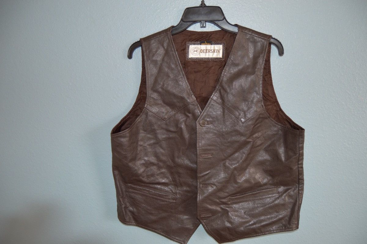Other Vintage Deer Skin Brown Leather Vest Size 40L - 4 Thumbnail