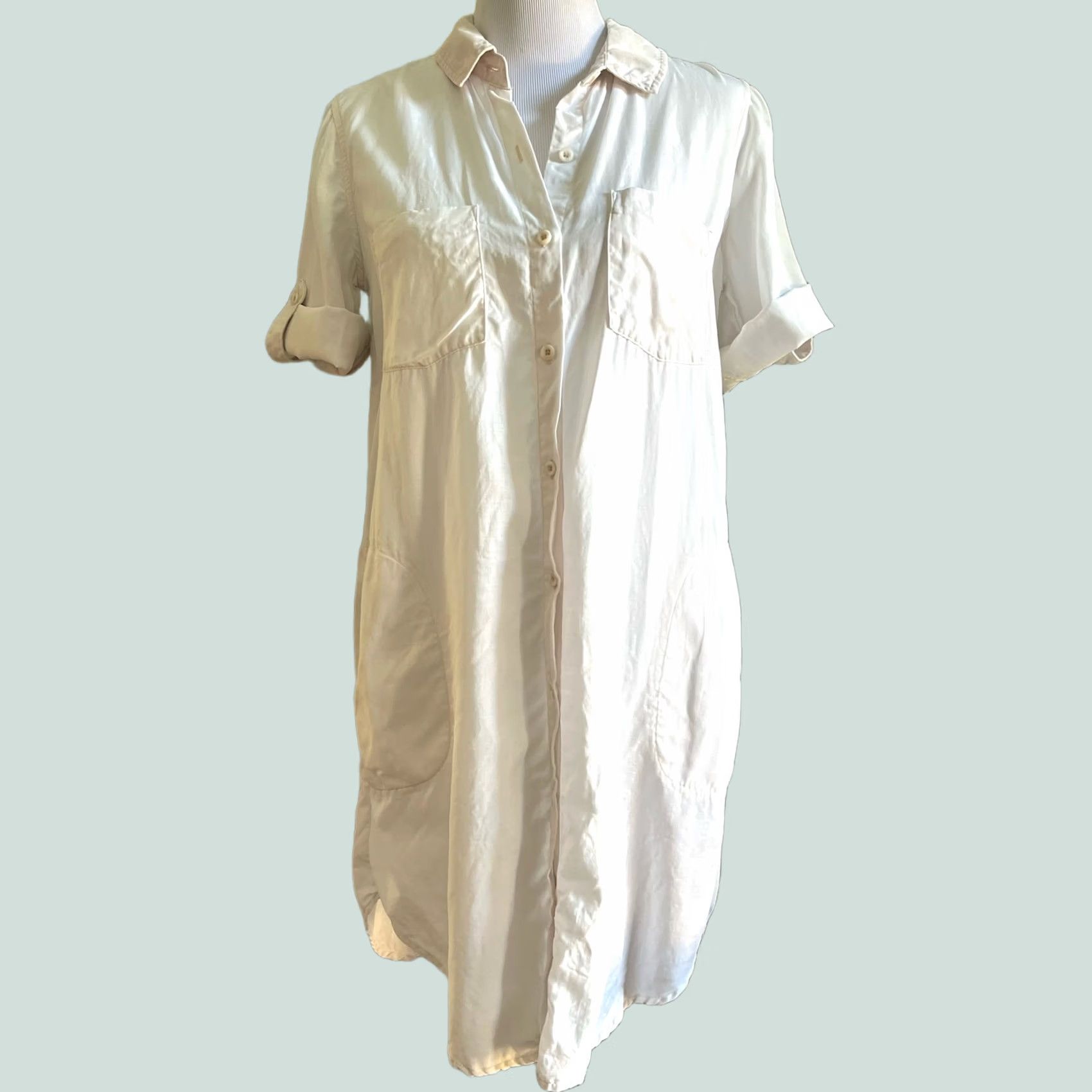 Vintage Cloth & Stone Shirt Dress Ivory Pockets Roll Tab Sleeve Short Dress Women S Lyocell Cream Shirt Dress Womens Size S / US 4 / IT 40 - 1 Thumbnail