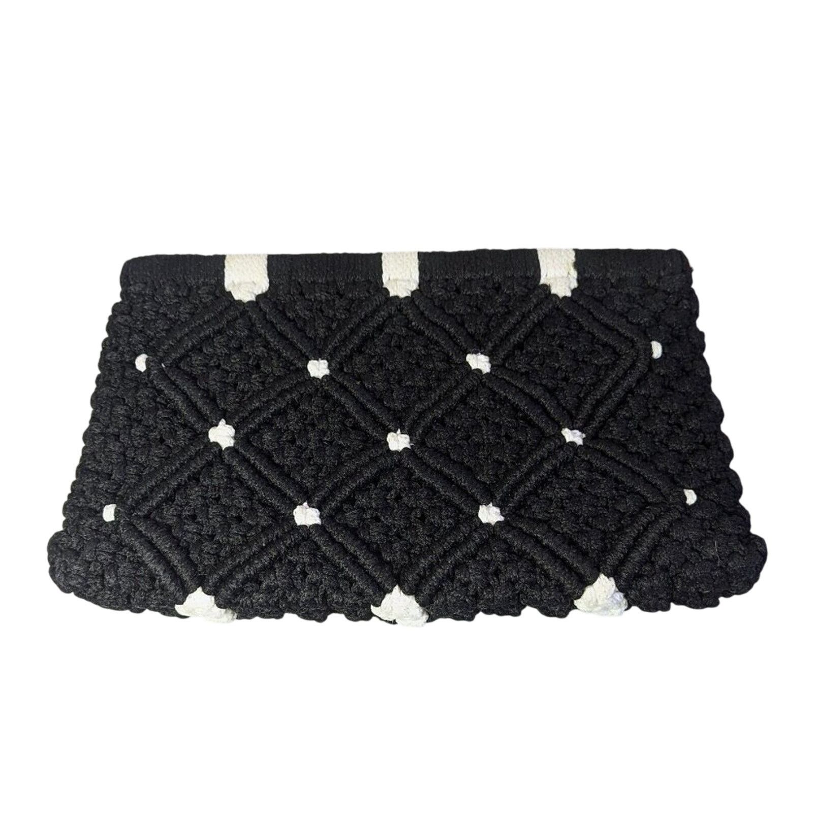 Vintage Vintage 1960's Black White Macrame Framed Clutch Bag Crochet Size ONE SIZE - 1 Thumbnail