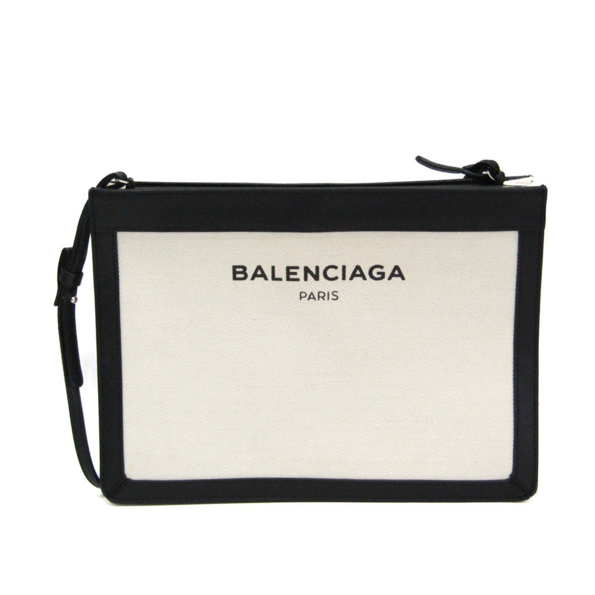 Balenciaga Balenciaga Navy Pochette 339937 Men,Women Canvas,Leather Shoulder Bag Black,Off-white Size ONE SIZE - 1 Thumbnail