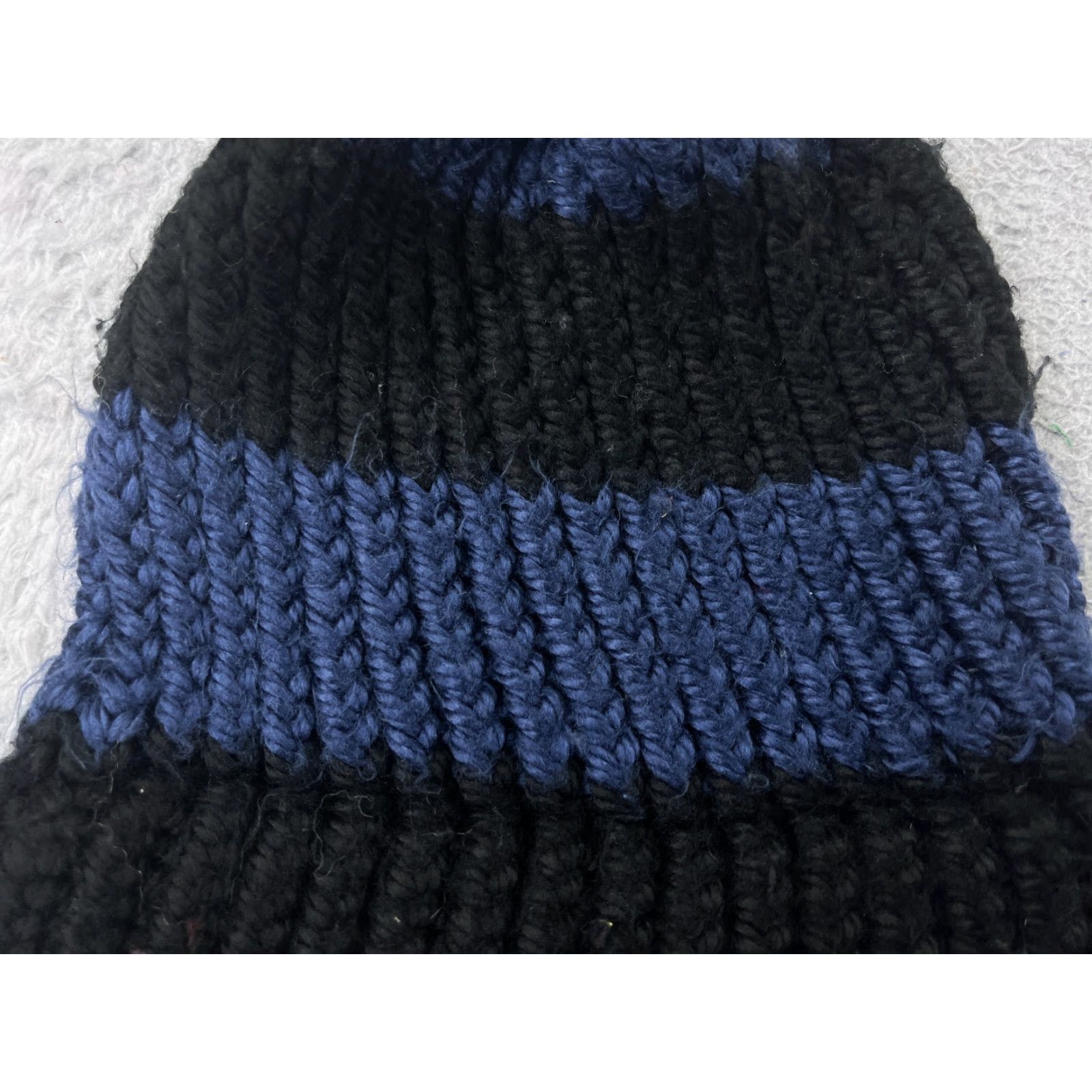 Vintage Handmade Beanie Knit Adult One Size Blue Stripe Acrylic Crochet Hat Unisex Winter Beanie - 90s/Outdoor Theme Mens Womens Size ONE SIZE - 2 Thumbnail