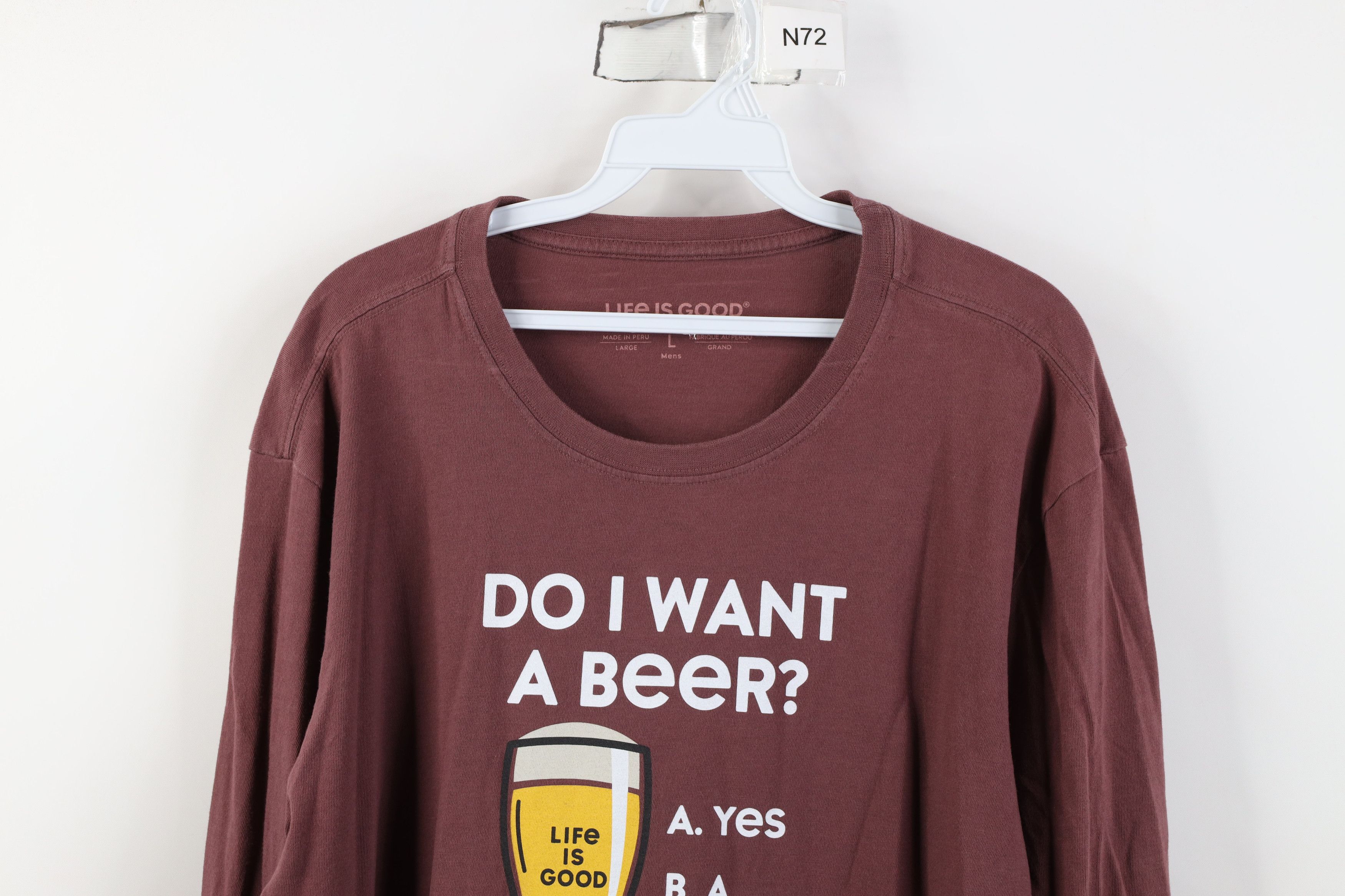 Life is Good Life Is Good Do I Want A Beer Long Sleeve T-Shirt Red Cotton Size US L / EU 52-54 / 3 - 2 Thumbnail