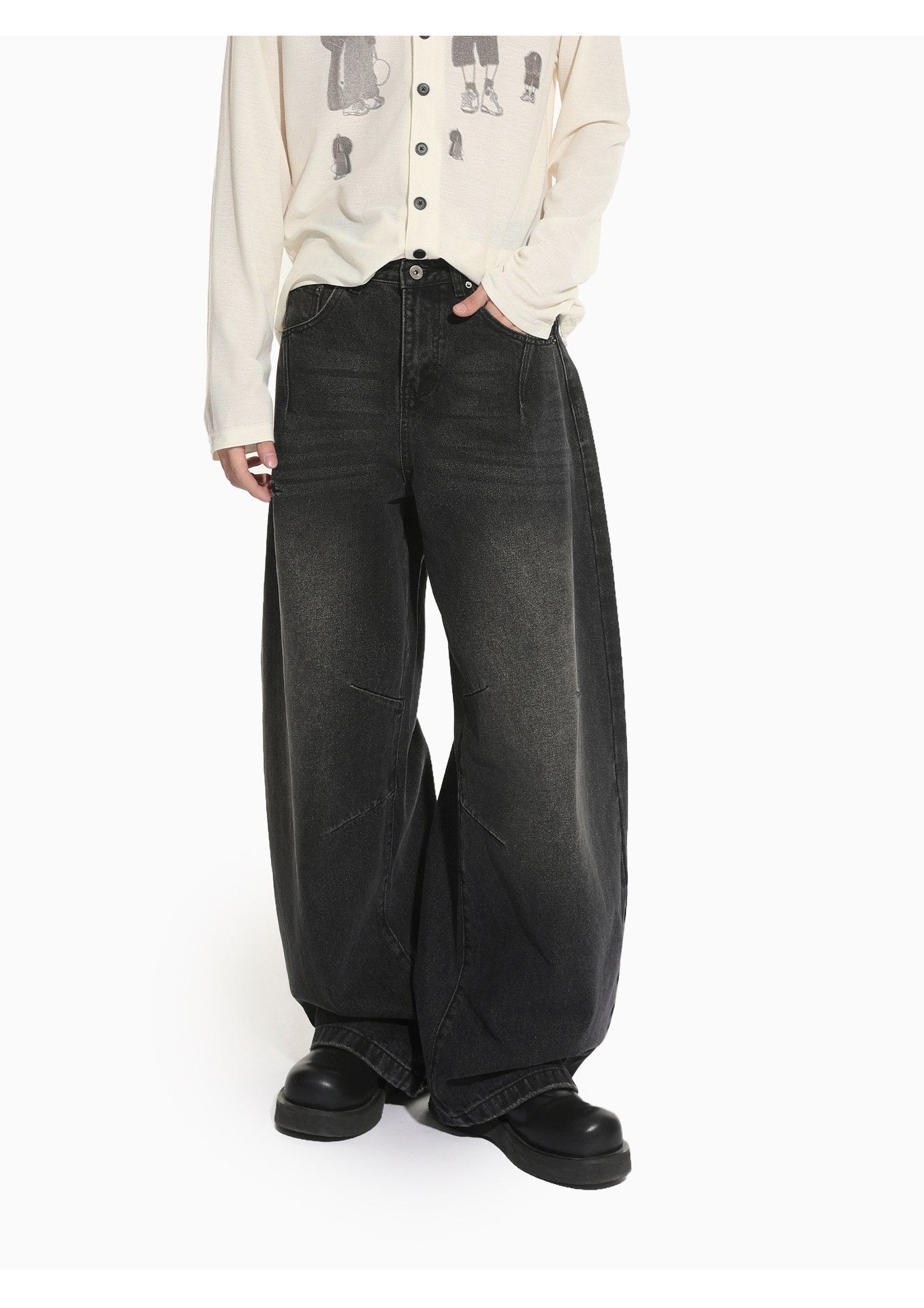 Jean Men's High-Street Vintage Washed Curved-Leg Jeans Size US 32 / EU 48 - 2 Thumbnail