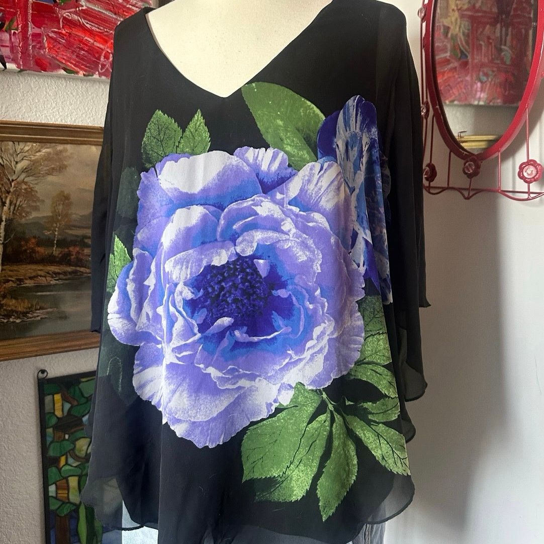 Other dressbarn black purple foral blouse Size XL / US 12-14 / IT 48-50 - 2 Thumbnail