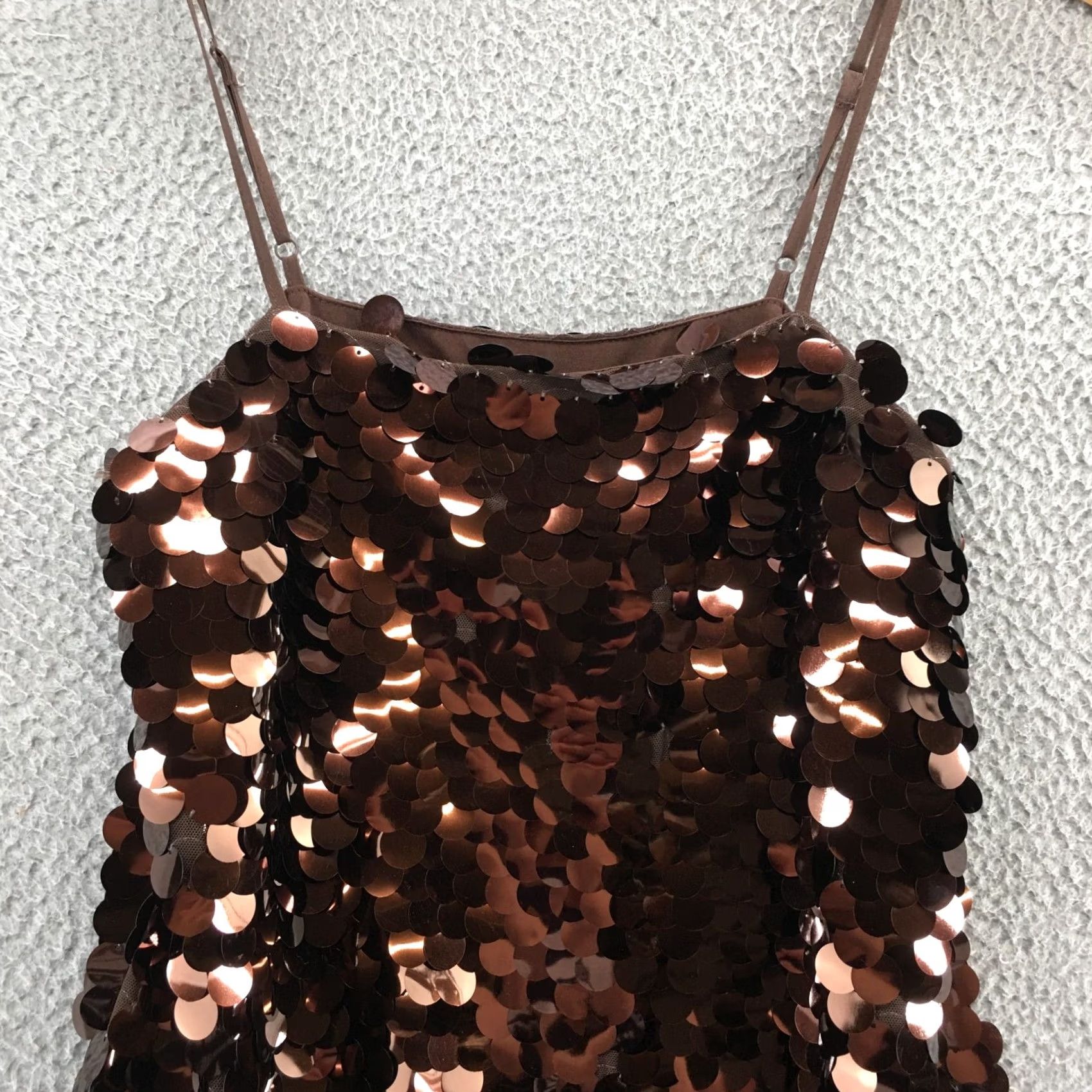 Vintage A New Day Mini Shift Party Dress Womens Small Brown Sequin Strappy Sleeve NEW Size S / US 4 / IT 40 - 2 Thumbnail