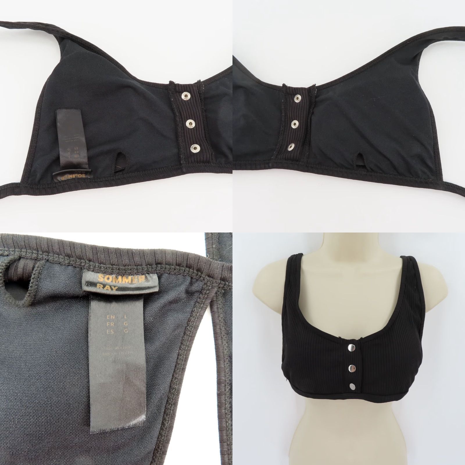 Vintage Sommer Ray Top Bikini Top L Black Solid Padded Wireless Women Swimsuit Shirt/Top Size L / US 10 / IT 46 - 8 Thumbnail