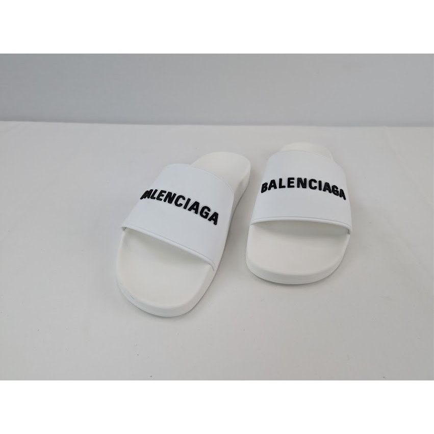 Balenciaga o1rshd1 Rubber Logo Pool Slide Sandals in White / Black 45 Size US 12 / EU 45 - 8 Thumbnail