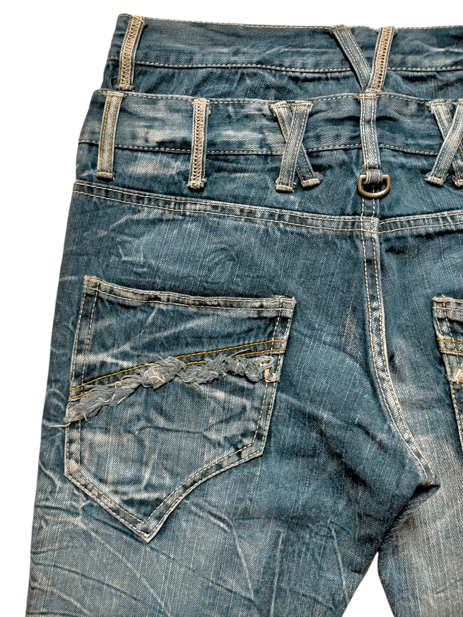 If Six Was Nine × Japanese Brand Blow By Blue Double Waist Wash Punk Skulls Jeans Pants Size US 30 / EU 46 - 12 Thumbnail