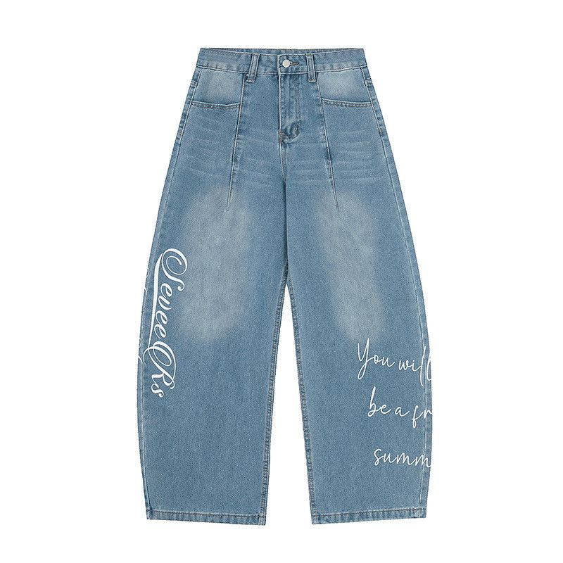 Vintage American washed retro letter print wide-leg jeans for men Size US 32 / EU 48 - 1 Thumbnail