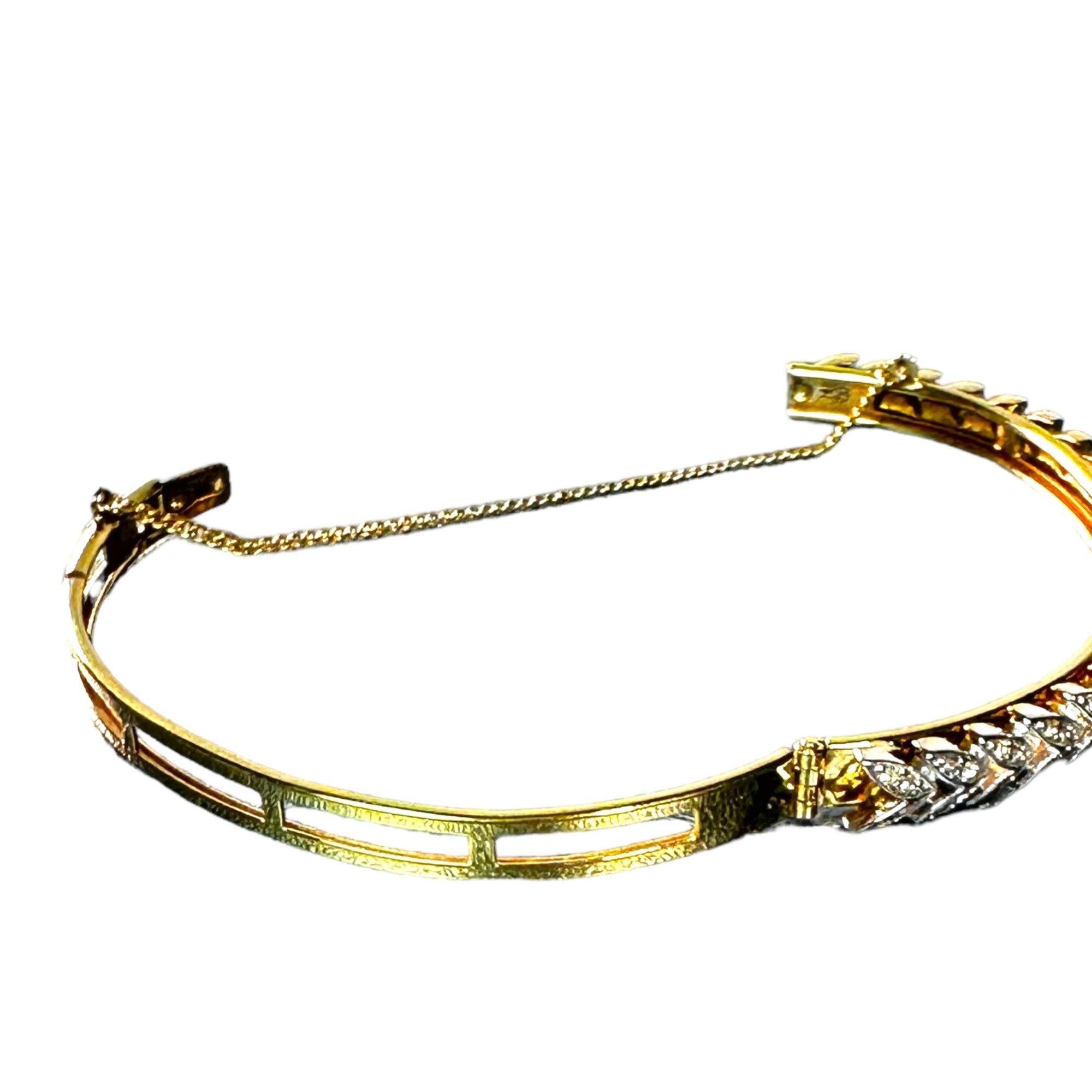 Vintage Elegant Cubic Zirconia Leaf Design Golden Bangle Bracelet Size ONE SIZE - 5 Thumbnail
