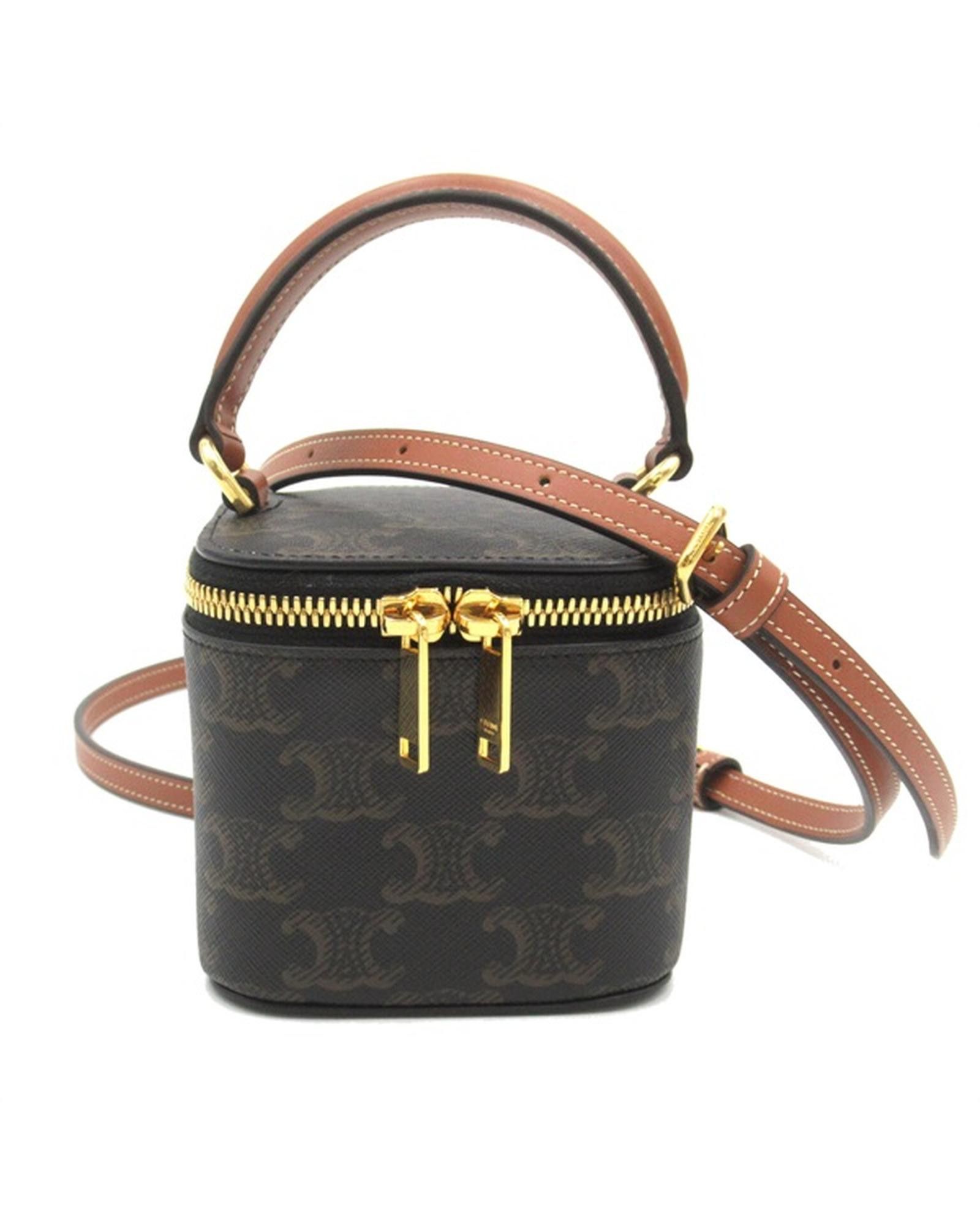 image of Celine Canvas Mini Vanity Case Bag In Brown, Women's