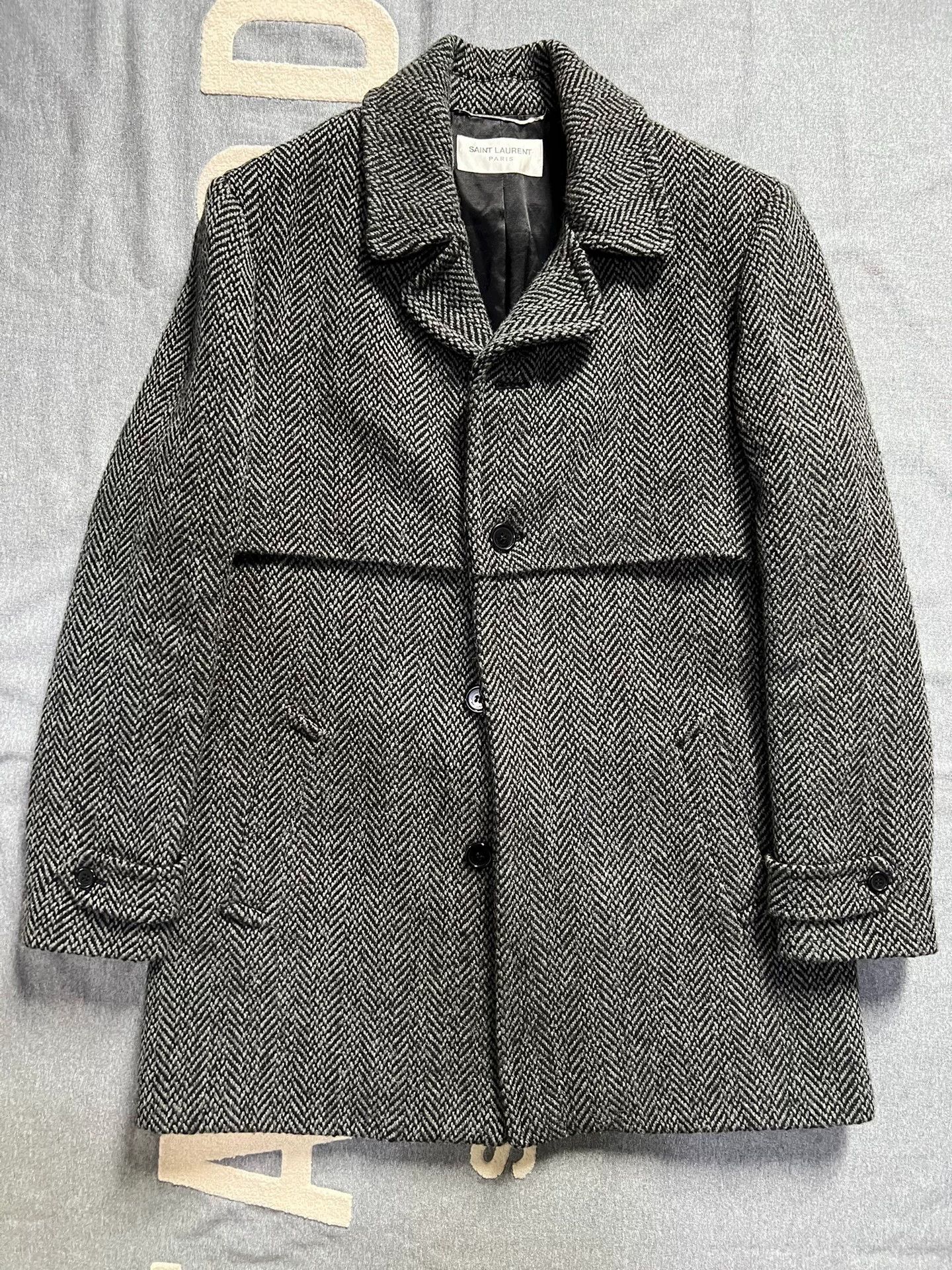 Saint Laurent Paris Saint Laurent Herringbone Wool Coat Size US L / EU 52-54 / 3 - 1 Thumbnail