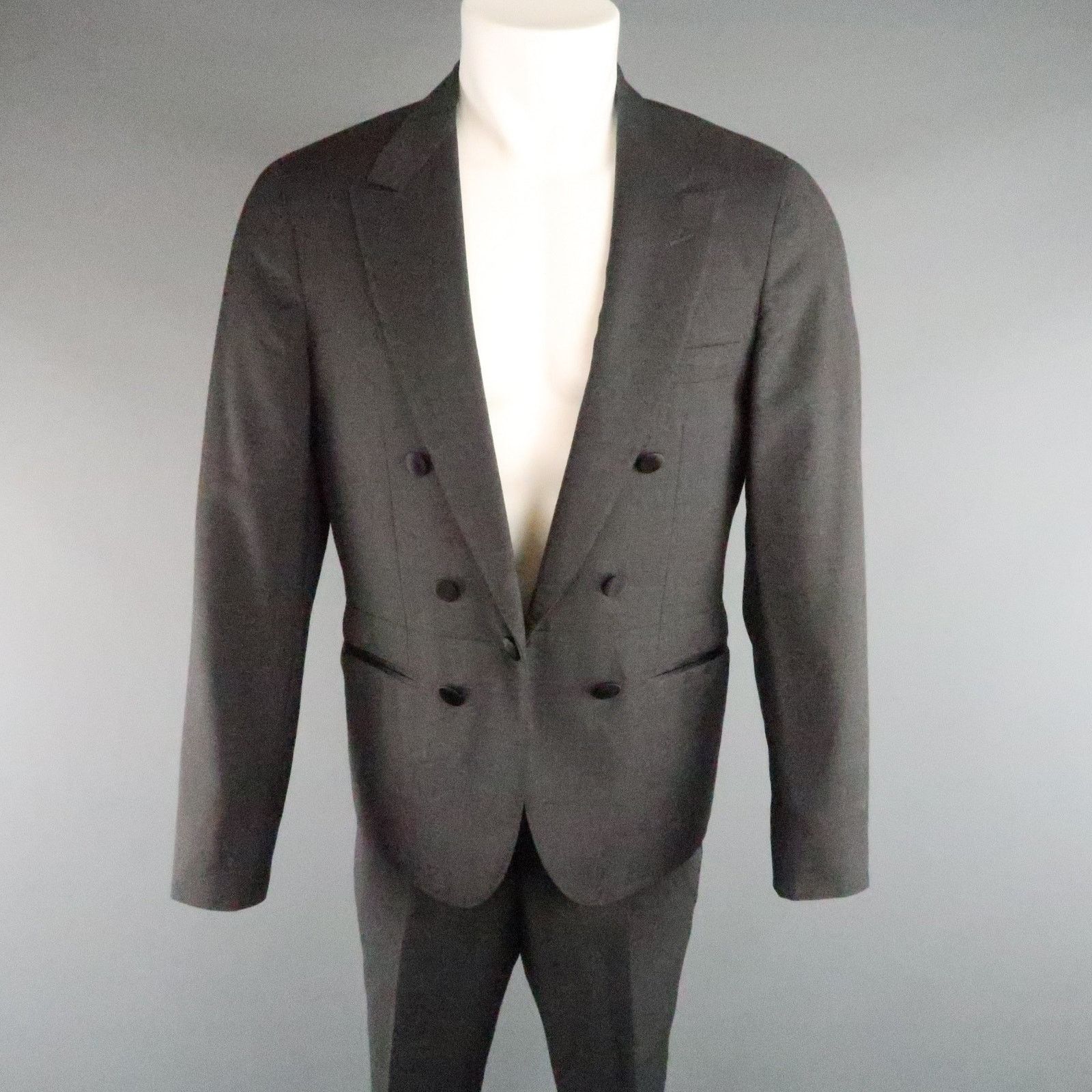 Lanvin LANVIN 40 Short Charcoal Wool Satin Trim Peak Lapel Suit Size 40R - 1 Thumbnail