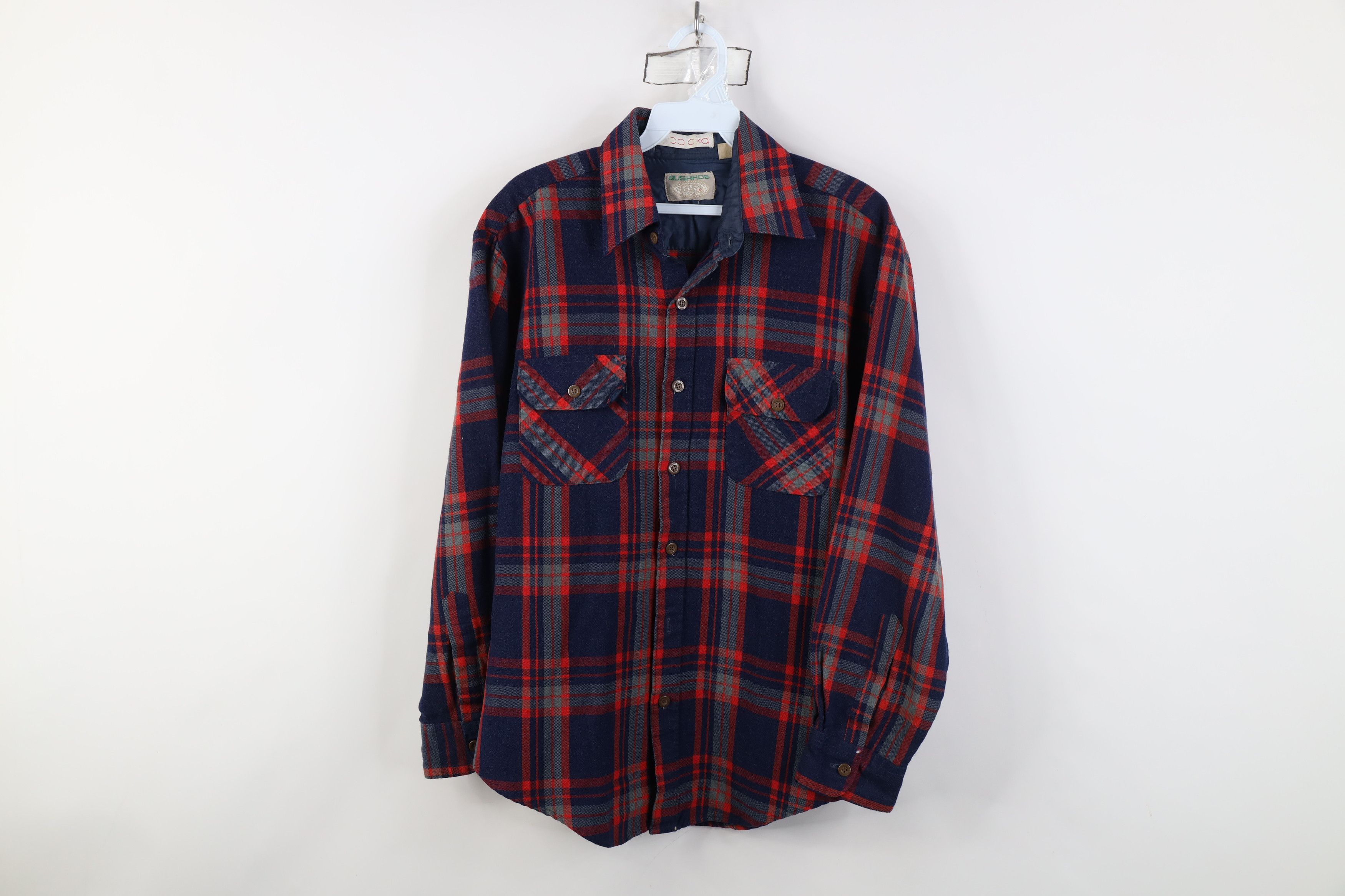Vintage 70s Streetwear Wool Blend Knit Button Shirt Plaid