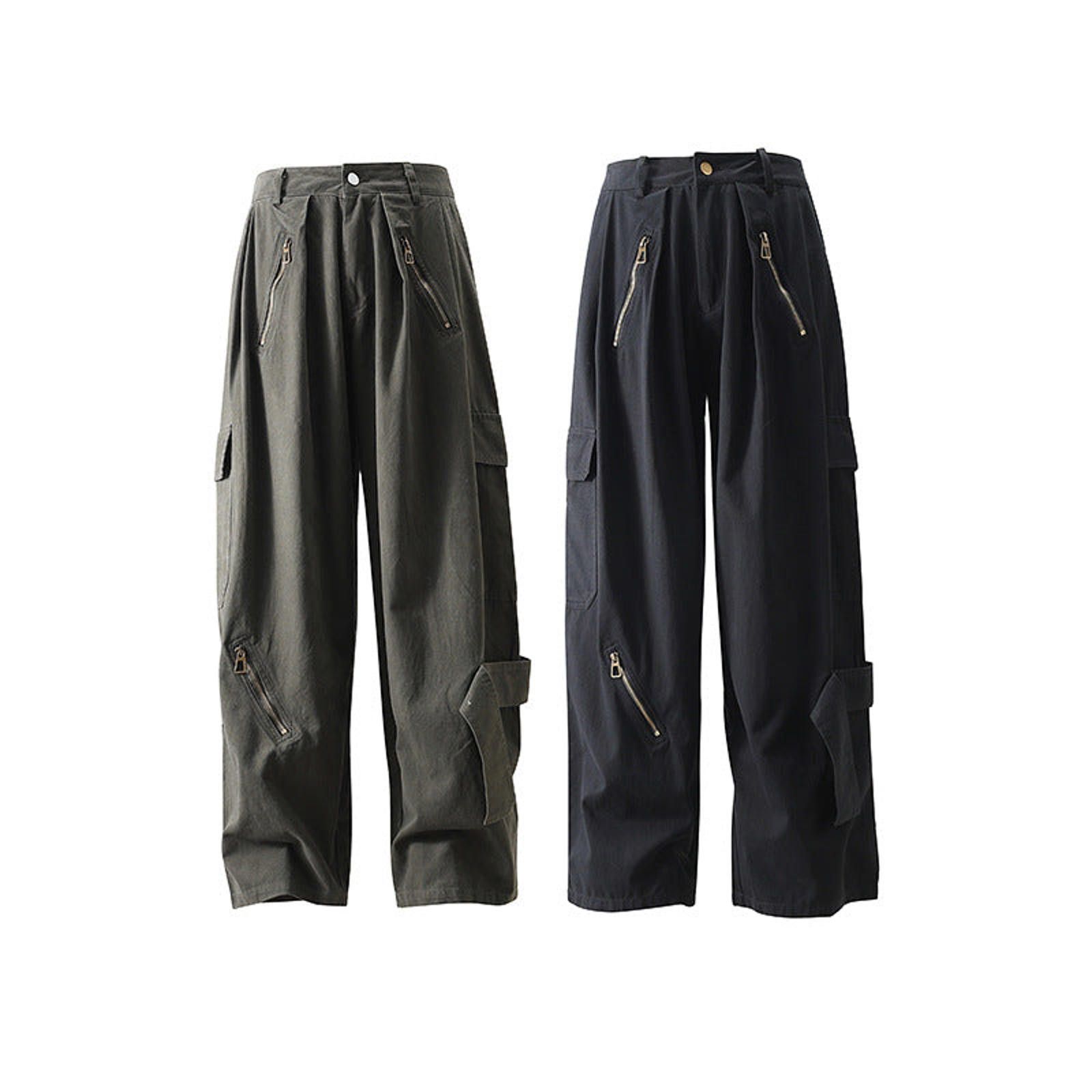Vintage Black Wide Leg Cargo Pants, Loose Fit Zipper Detail Pants Size US 32 / EU 48 - 6 Thumbnail