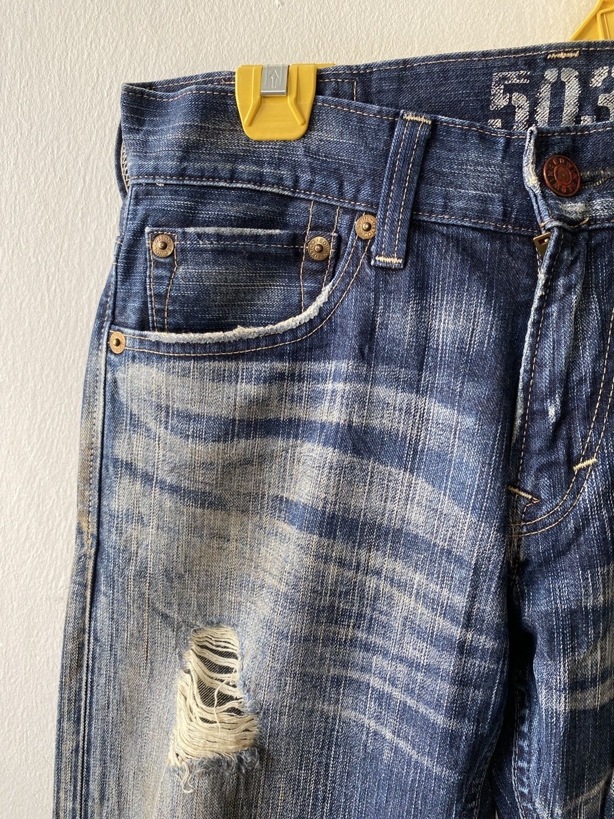 Edwin Japanese Brand Edwin 503 Blue Trip Distressed Denim Size US 31 - 9 Thumbnail