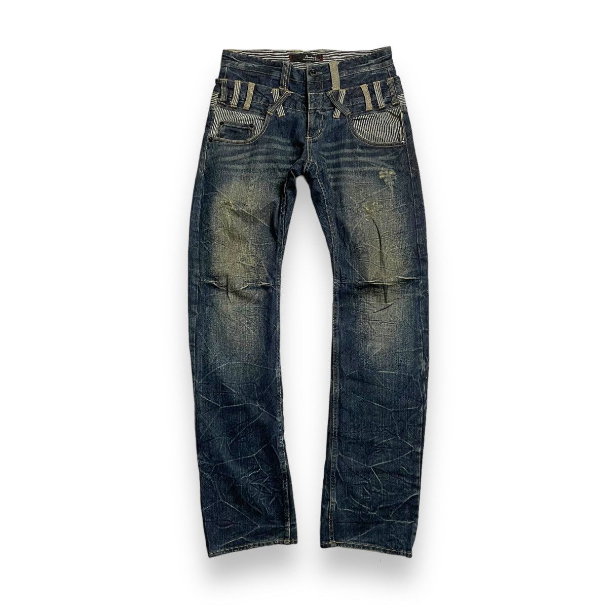 image of If Six Was Nine x Le Grande Bleu L G B Dominate Handcrafted Double Waist Distressed Denim Pants in 