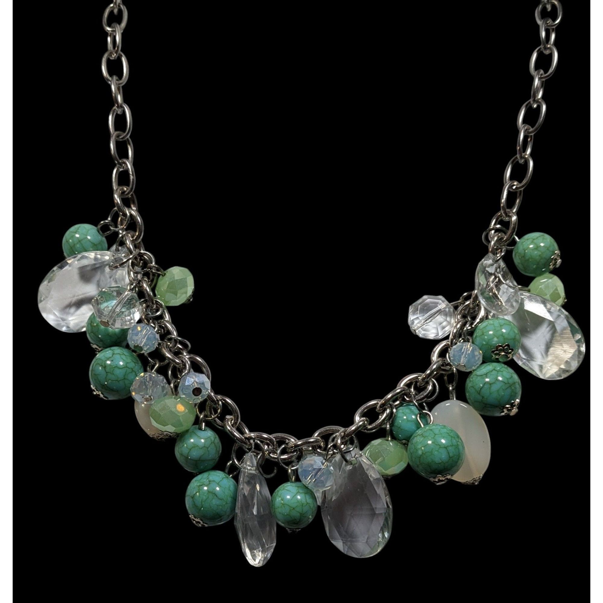 Other Vintage Clear And Faux Turquoise Beaded Cluster Charm Neckla Size ONE SIZE - 4 Thumbnail