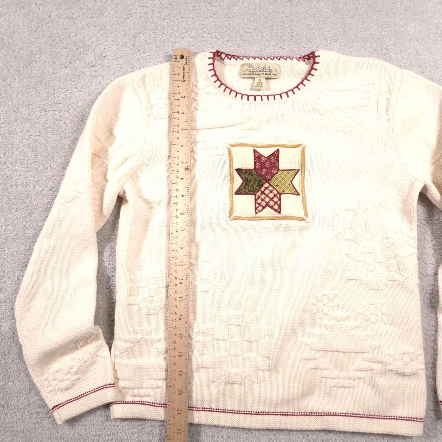 Vintage Cabela's Sweater Womens Small Ivory Textured Knit Crewneck Quilt Applique Patch Size S / US 4 / IT 40 - 7 Thumbnail