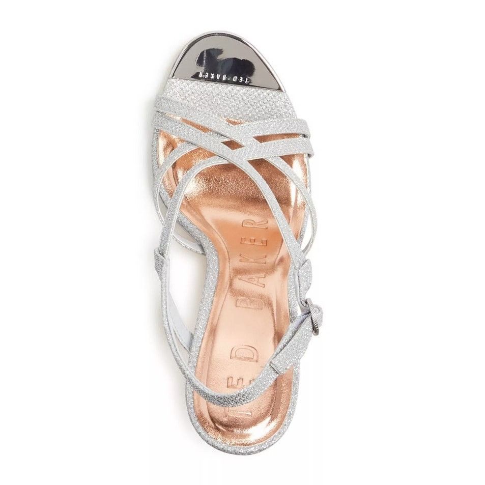 Ted Baker NEW Ted Baker Strappy Silver Heels Sandals | 8 US 38.5 EU Size US 8 / IT 38 - 8 Thumbnail
