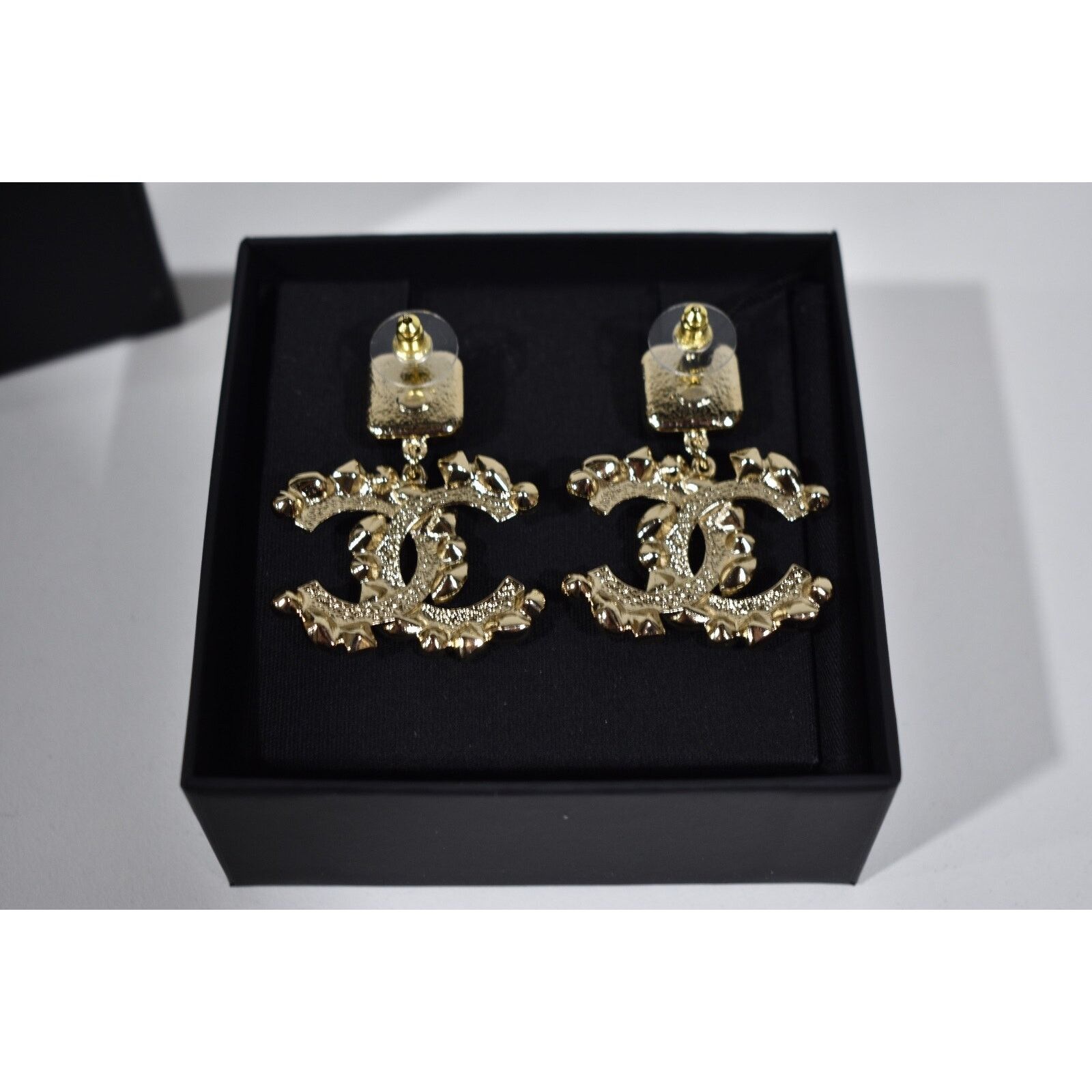 Chanel Chanel Gold Crystal Black XL Statement Stud Drop Earrings Size ONE SIZE - 8 Thumbnail