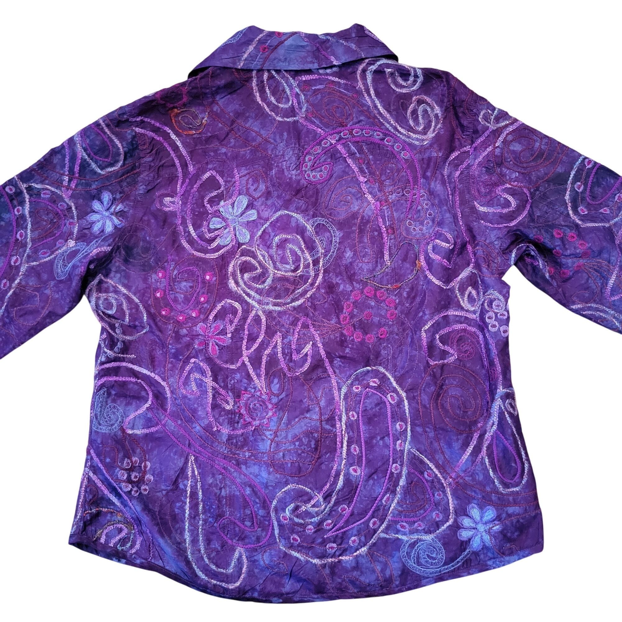 Chicos Chicos 3 Purple Embroidered Button Down Silk Shirt Blouse XL Size XL / US 12-14 / IT 48-50 - 3 Thumbnail