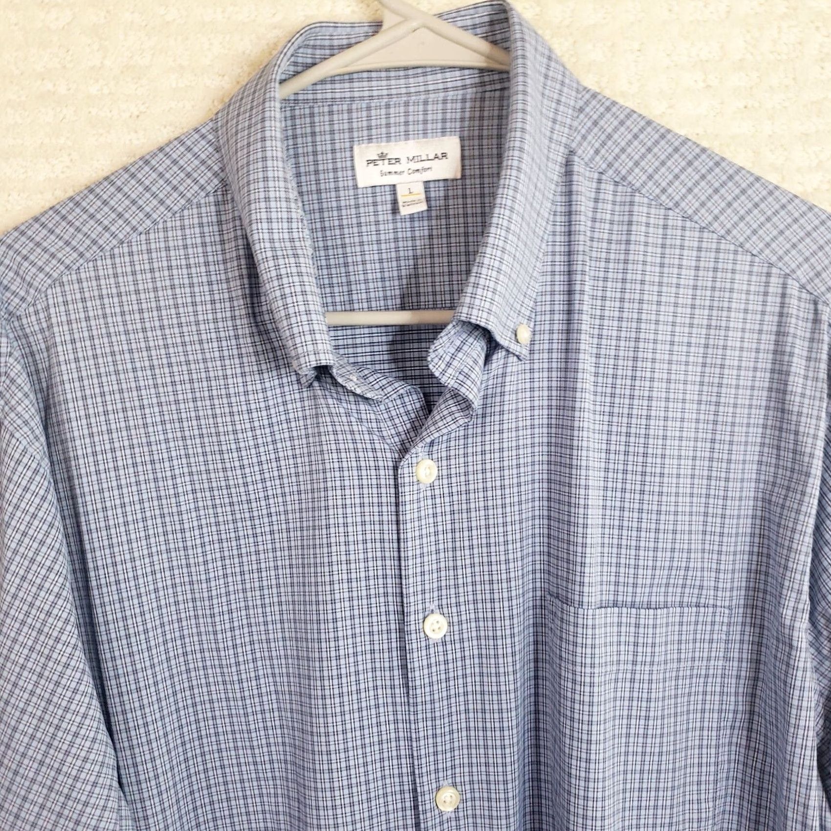 Peter Millar Peter Millar Summer Comfort Shirt Men's L Blue Plaid Shirt Button-Up Casual Workwear Button Front Size US L / EU 52-54 / 3 - 3 Thumbnail