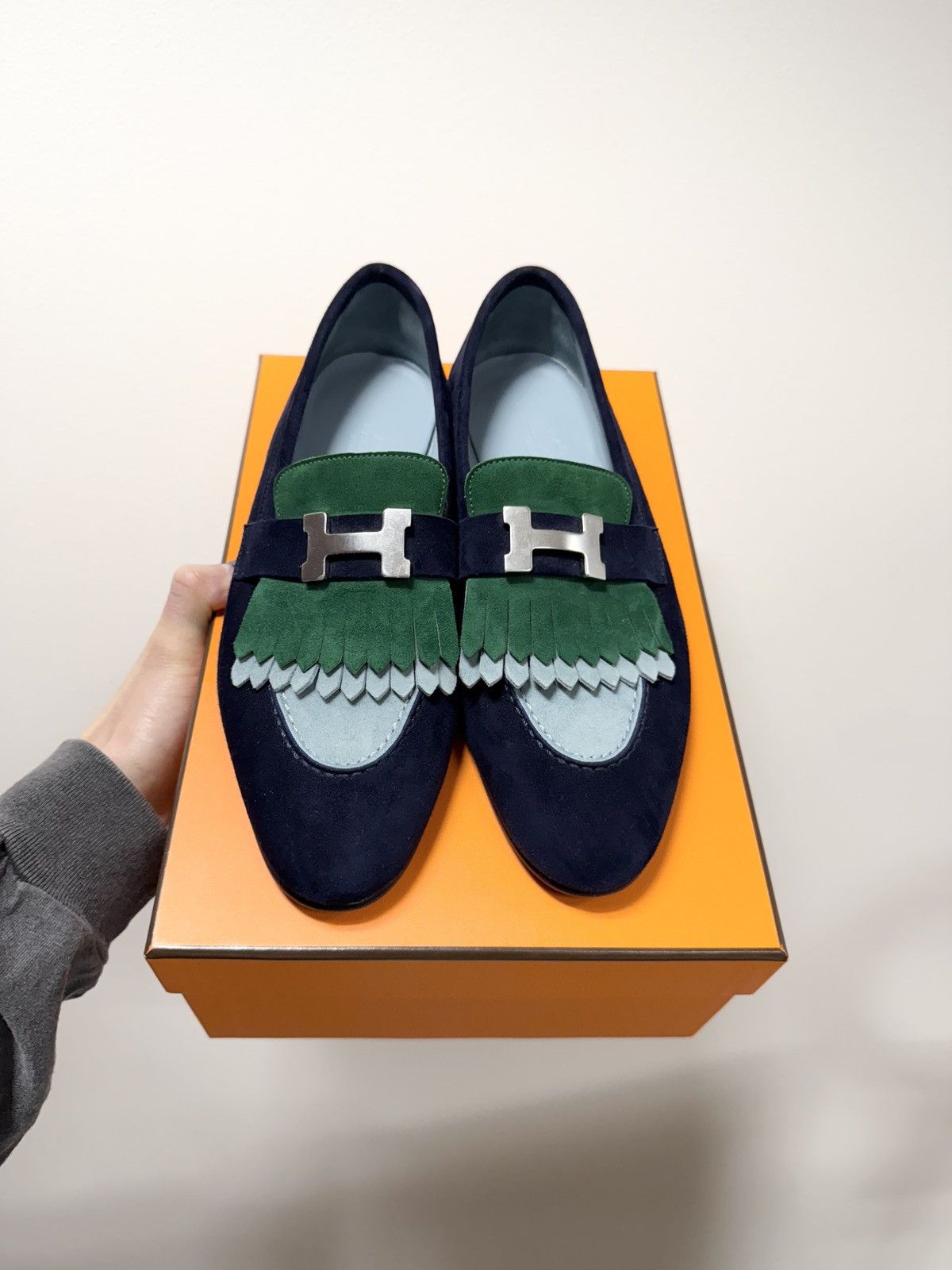Hermes RARR! Hermes Suede Royal Loafer Navy Green Size US 8.5 / IT 38.5 - 1 Thumbnail