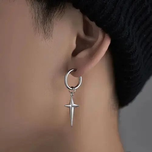 VIBE 925 Silver Plated Cross Star Dangle Drop Earrings for Men Size ONE SIZE - 5 Thumbnail