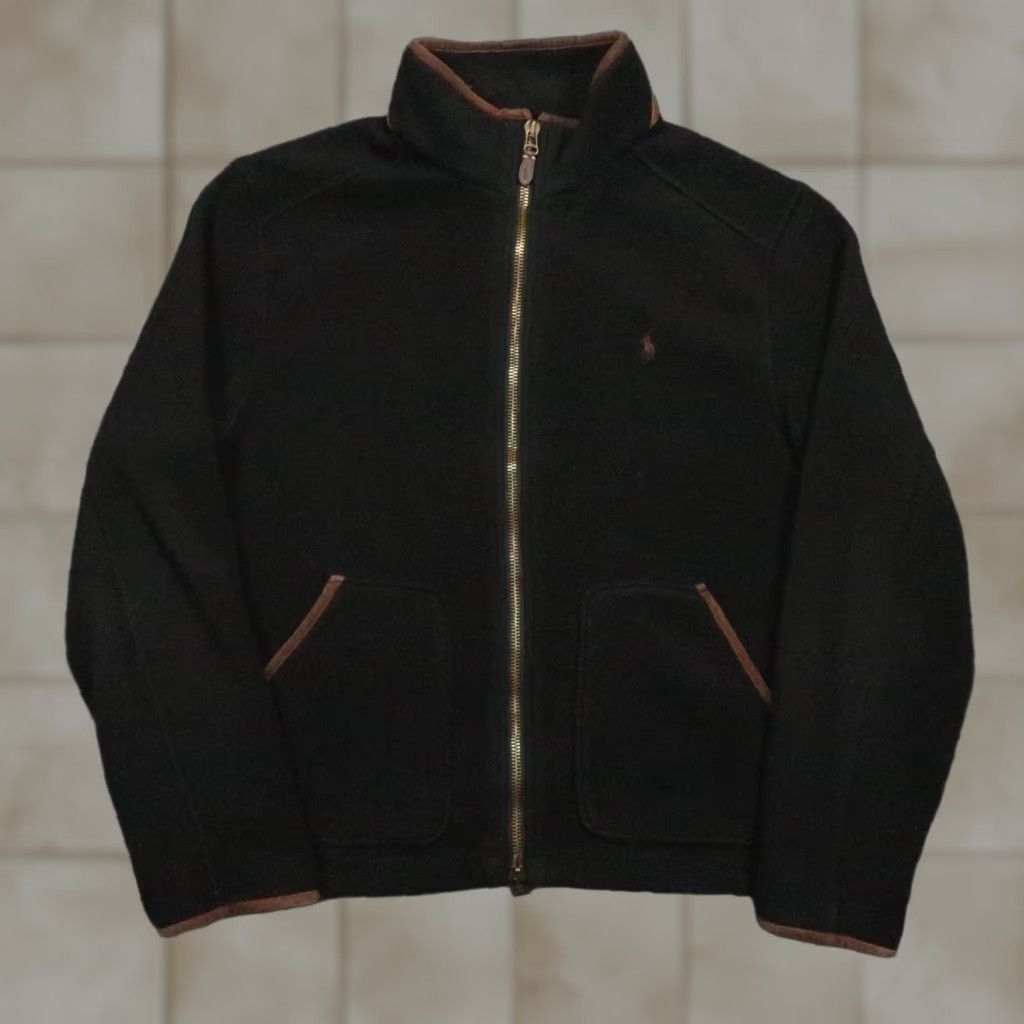 Polo Ralph Lauren VINTAGE Polo Ralph Lauren Jacket Mens XL Black Fleece Pile Full Zip Pockets Leather Trim Size US XL / EU 56 / 4 - 1 Thumbnail
