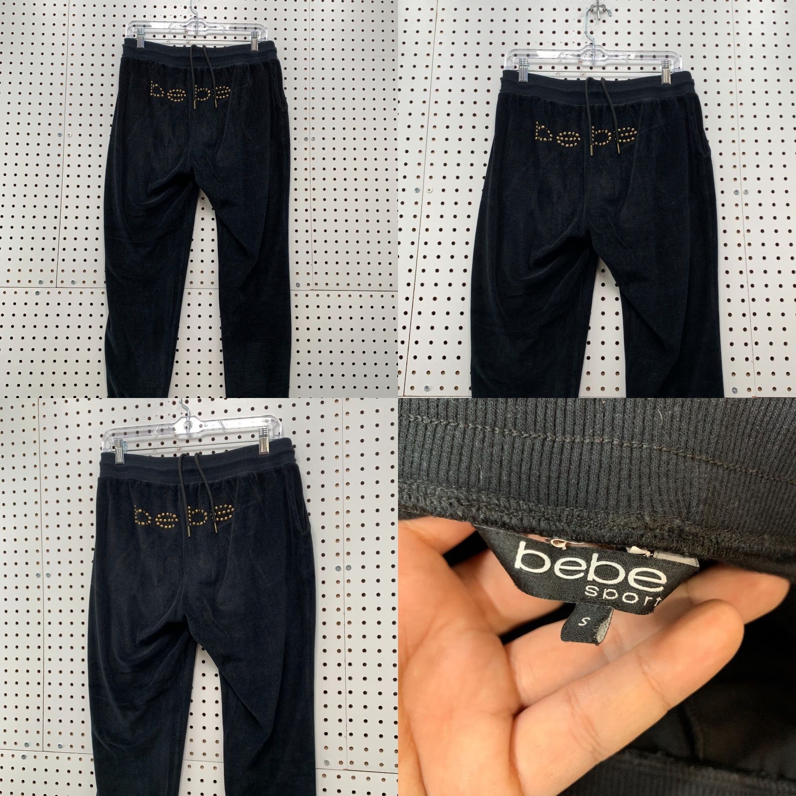 Bebe Bebe SportVelour Jogger Pants Womens Size S 30x27.5 Black Rhinestones Jogger Activewear Women 90s Decade Flair Size 28" / US 6 / IT 42 - 8 Thumbnail