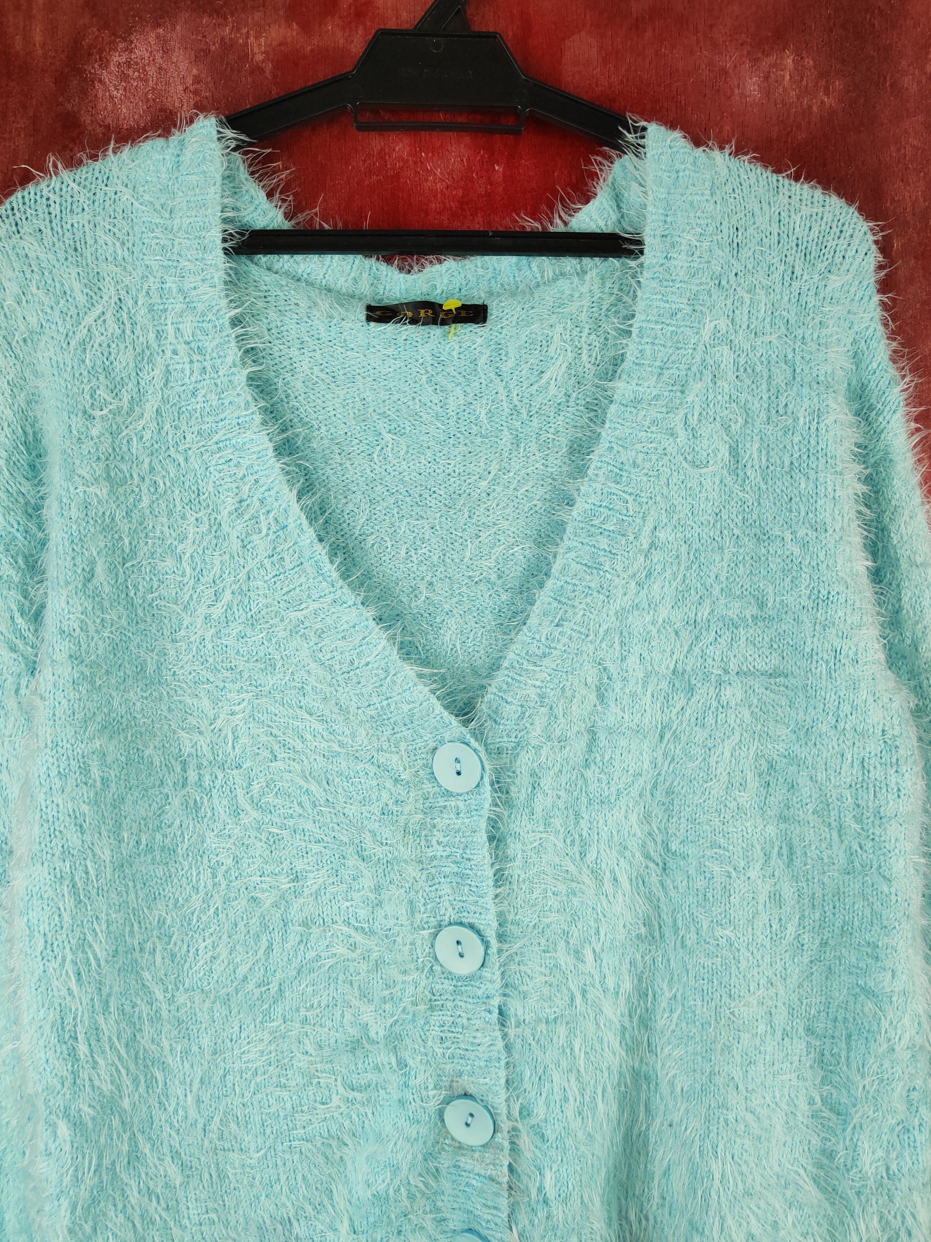 Vintage Gorge Blue Shag Shaggy Fur Mohair Knitwear Cardigan #S1979 Size M / US 6-8 / IT 42-44 - 2 Thumbnail