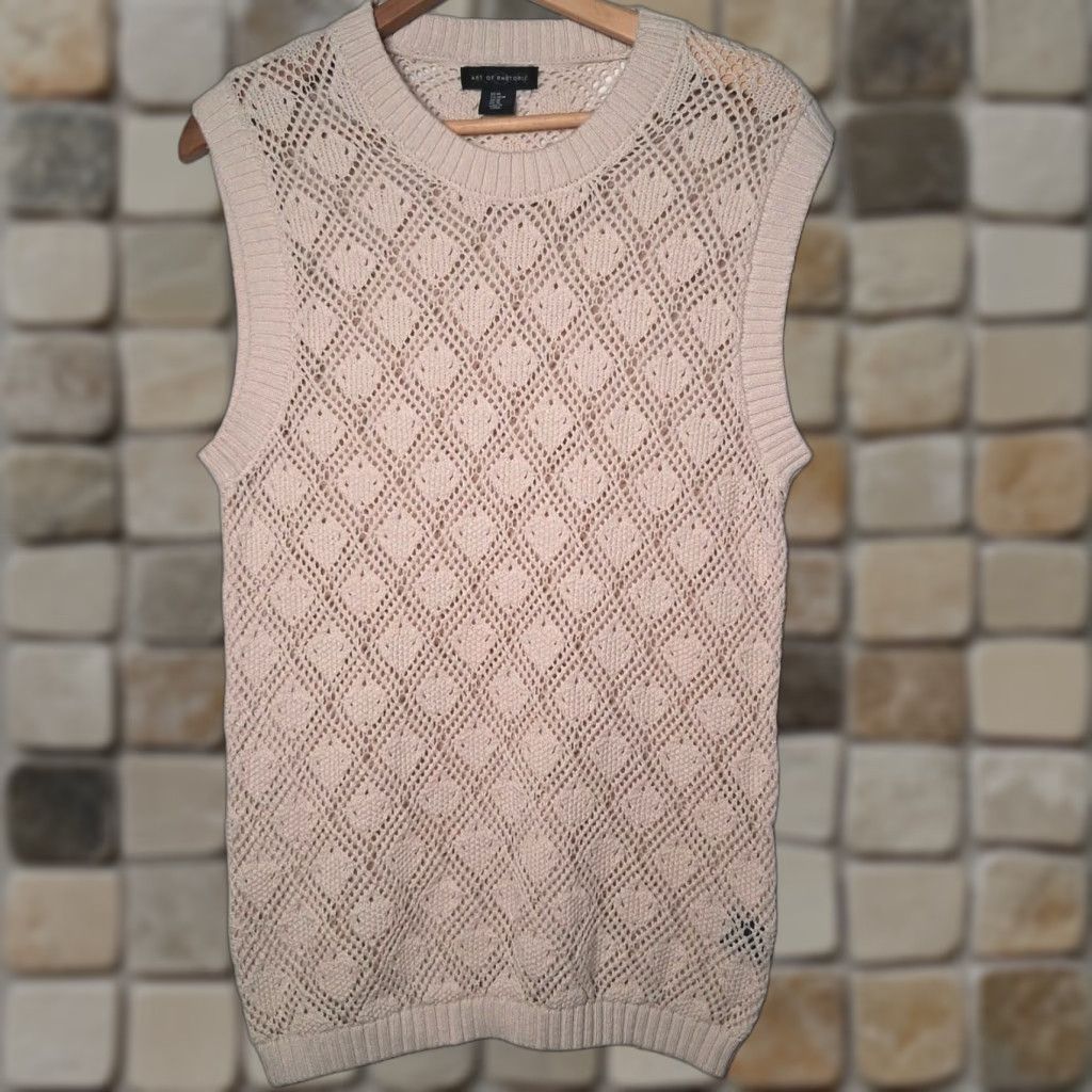 Vintage Art of Rhetoric Sweater Vest Women Medium Open Knit Diamond Ivory Cotton Vest Casual Summer Spring Fall Size M / US 6-8 / IT 42-44 - 1 Thumbnail
