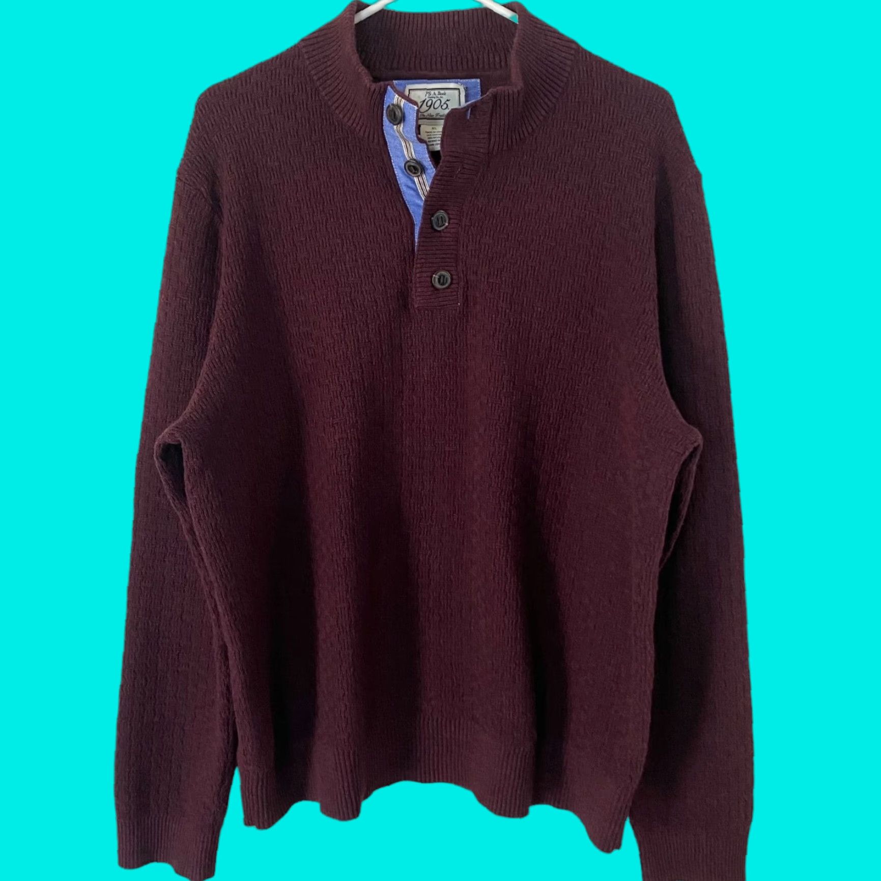 Jos. A. Bank VINTAGE Jos. A. Bank Henley Mock Neck Pullover Sweater Mens XL Burgundy Red Long-Sleeve 1905 Button Details Mens Size US XL / EU 56 / 4 - 1 Thumbnail