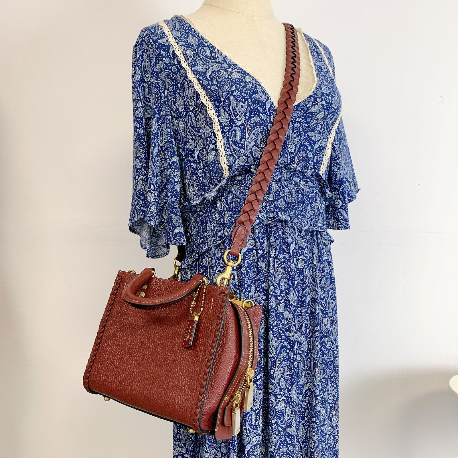 image of Coach Cj816 Rogue 20 With Braid In Wine in Red, Women's