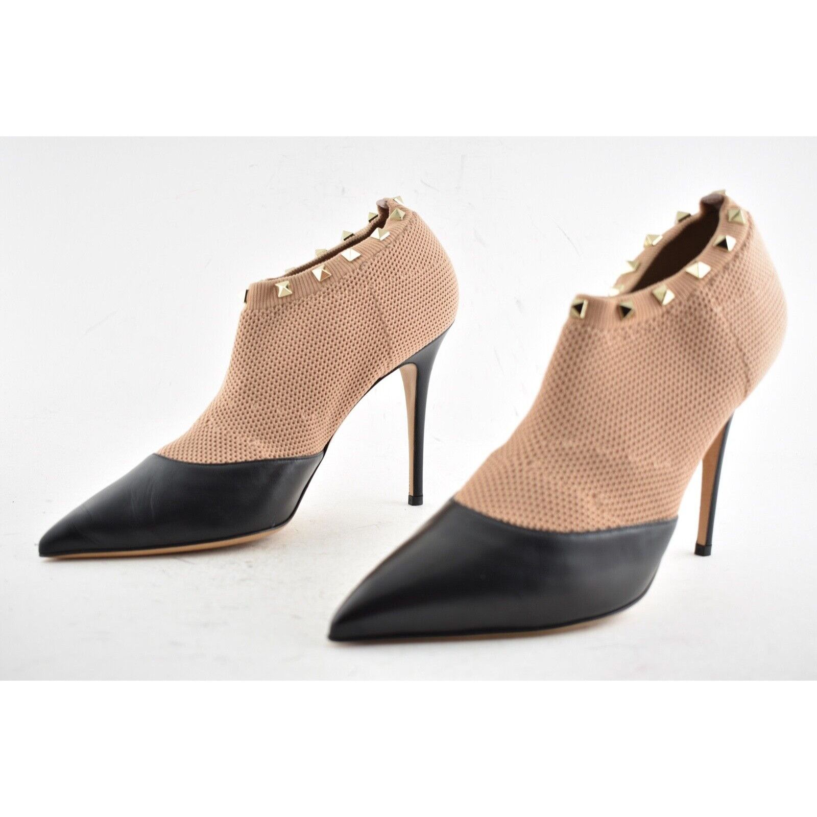 Valentino Valentino Rockstud Black Leather Nude Sock Stud Heel Short Size US 11 / IT 41 - 10 Thumbnail