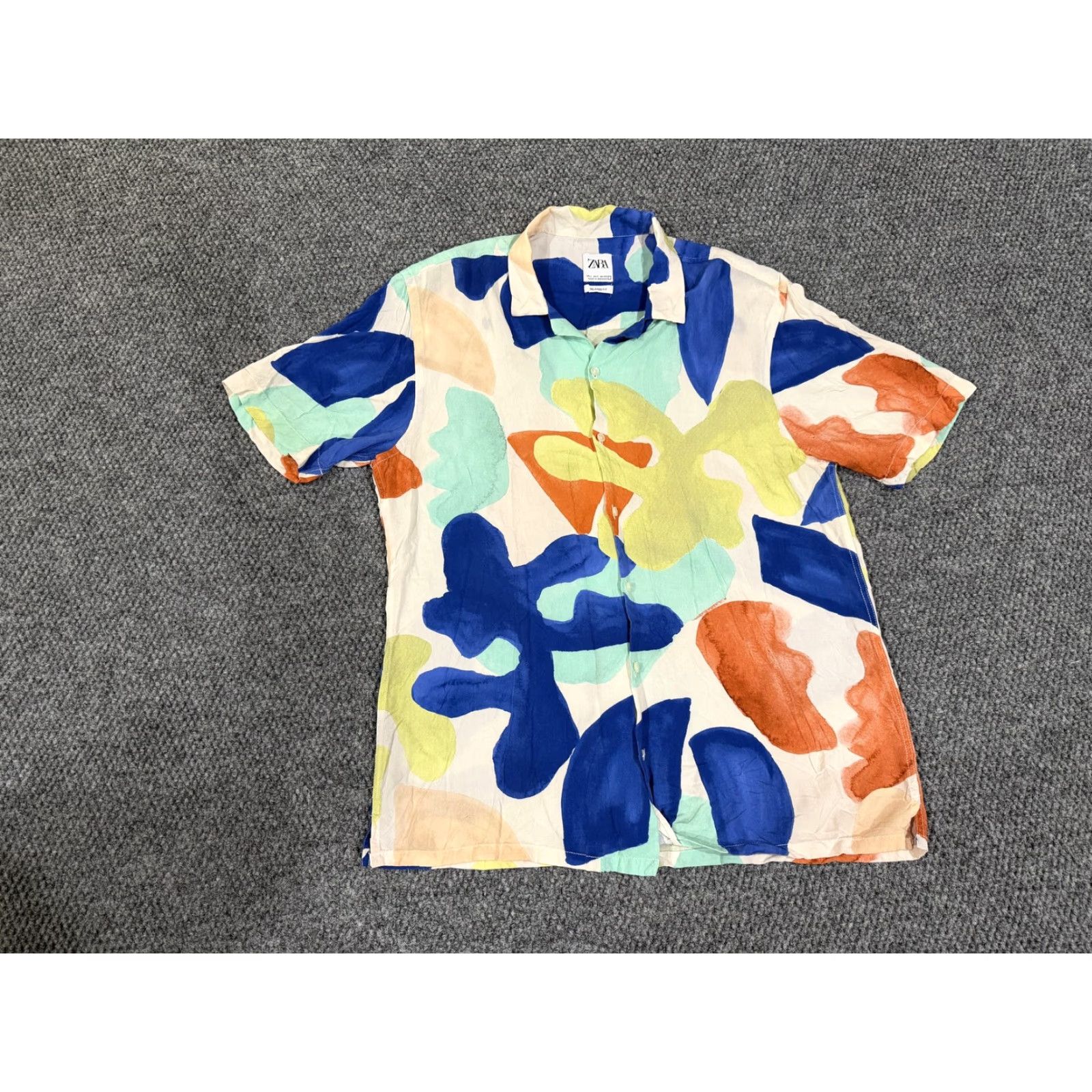 Zara Zara Shirt Mens L Multicolor Abstract Print Short Sleeve Button Up Casual Regular Fit Night? Size US L / EU 52-54 / 3 - 2 Thumbnail