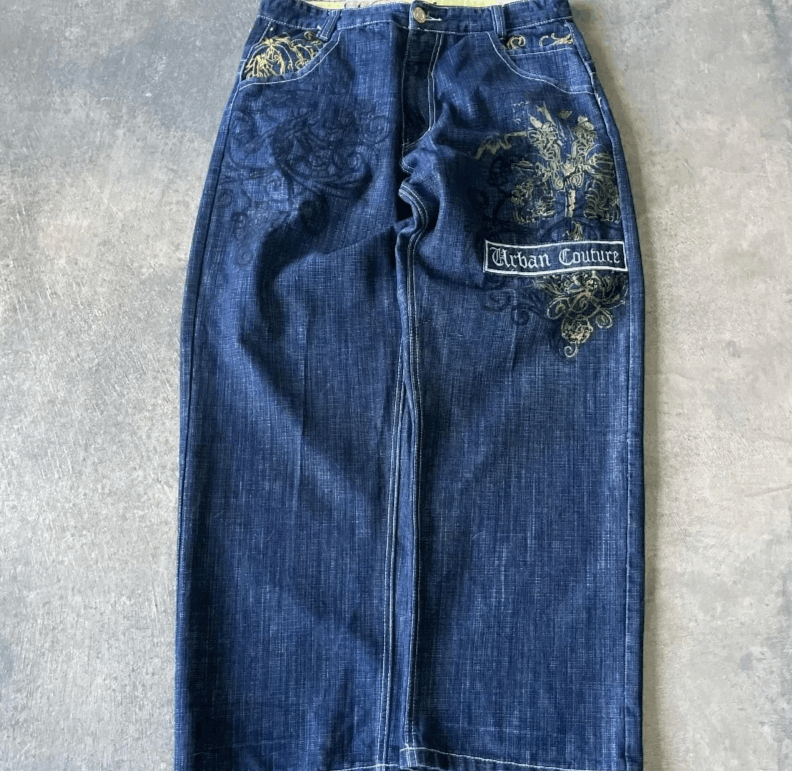 Japanese Brand Pop Pattern Geometric Embroidery Baggy Jeans Size US 36 / EU 52 - 4 Thumbnail