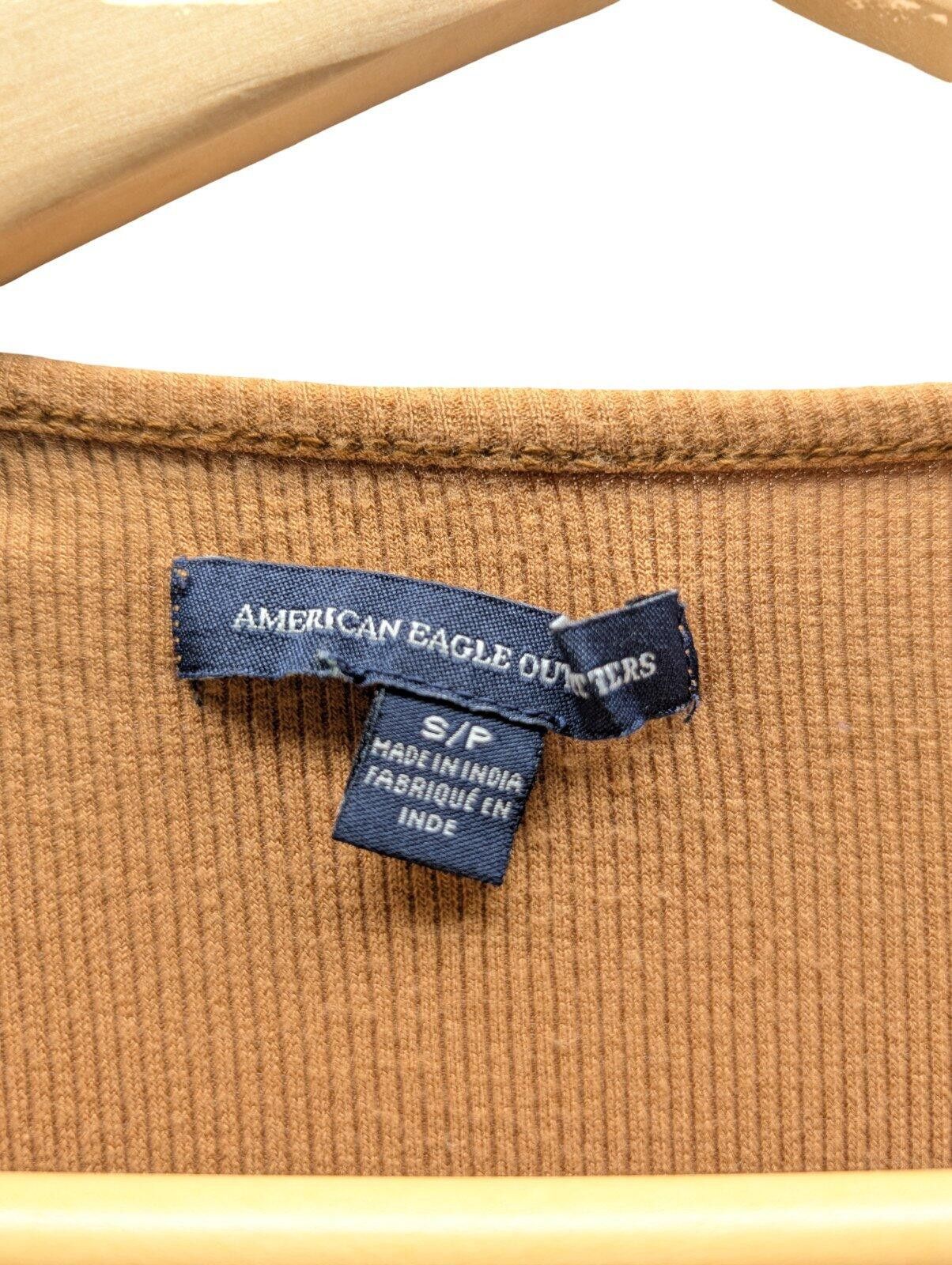 Other American Eagle Top Women Small Crochet Lace Yoke Ribbed Tan Size S / US 4 / IT 40 - 6 Thumbnail